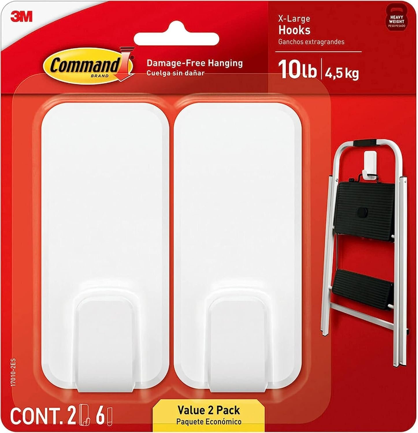 Command X-Large White Hooks, 2 Hooks, 6 Strips | Heavy Duty, Damage-Free Hanging with Adhesive, Heavy Duty Hanging Great for Organization and Storage, Holds up to 10 lb
