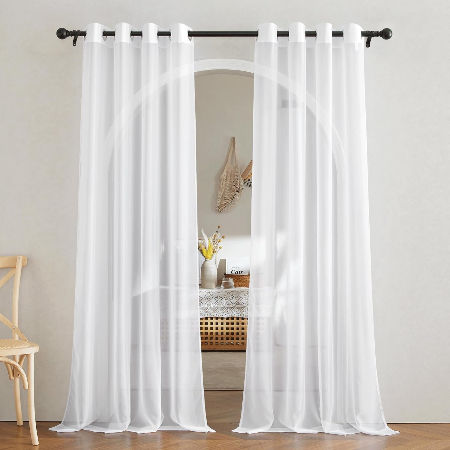 NICETOWN White Sheer Curtains 84 inches Long – Home Decoration Grommet Airy & Lightweight Elegant Window Treatments with Light Filtering for Bedroom/Living Room (2 Panels, W54 x L84)