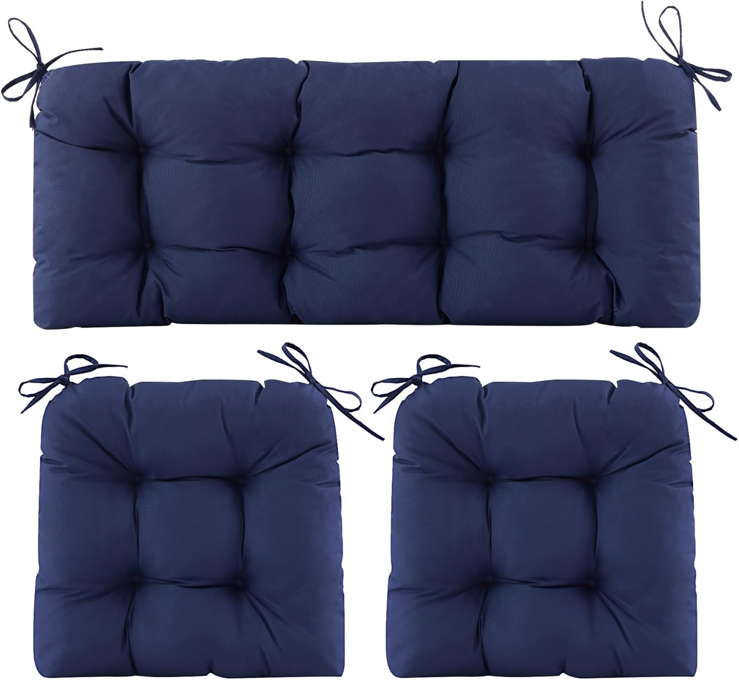 Wicker Chair Cushions of 3 Pieces, Waterproof Cushions for Patio Furniture, Tufted Wicker Outdoor Furniture Cushions, 1 Patio Loveseat Cushion and 2 U-Shaped Cushions, 44″x19″x5″, Navy Blue