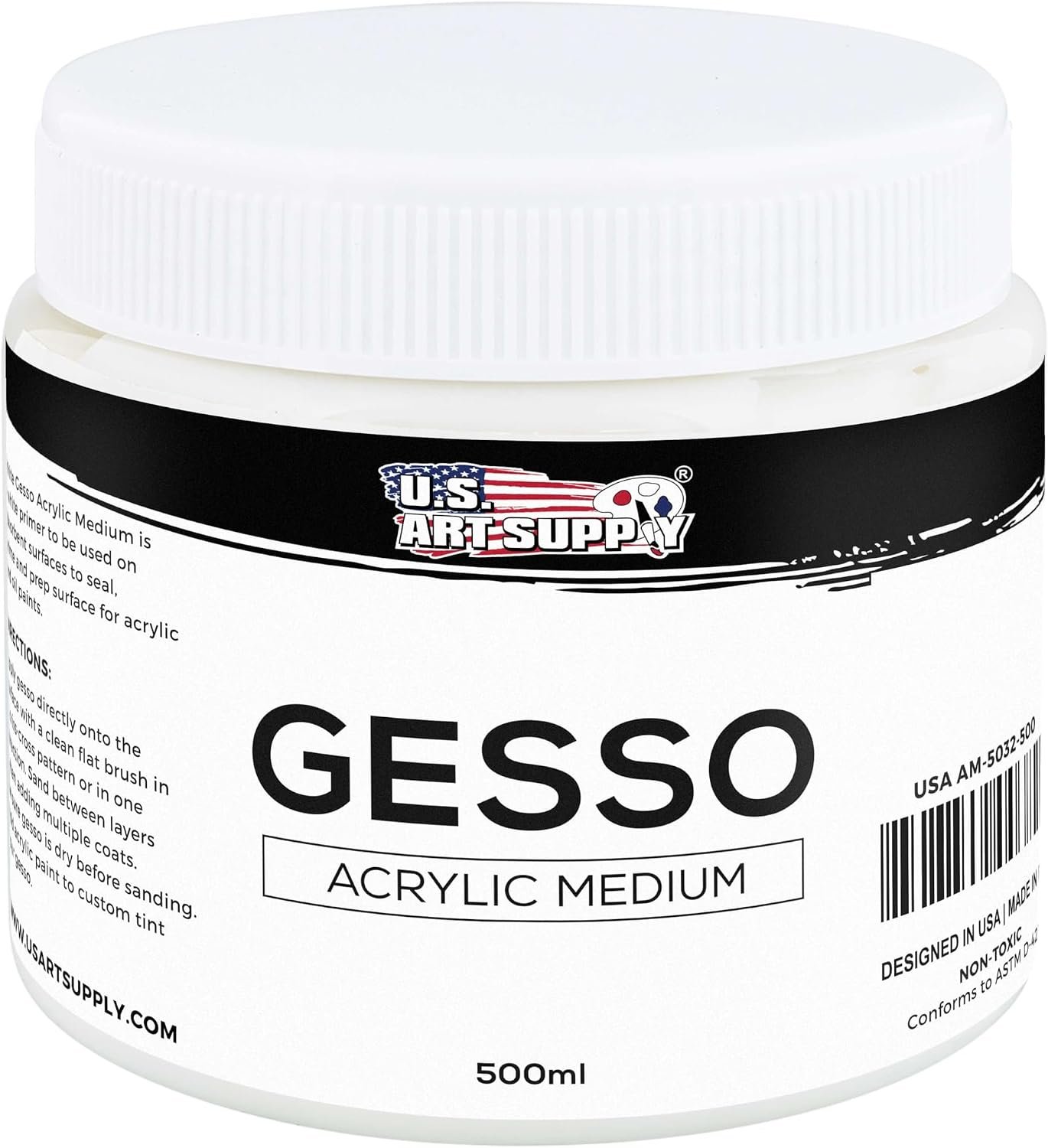 U.S. Art Supply White Gesso Primer – 16.9oz (500ml) for Oil & Acrylic Paint – Superior Coverage, Canvas Prep, Mixable White Gesso Paint Artists