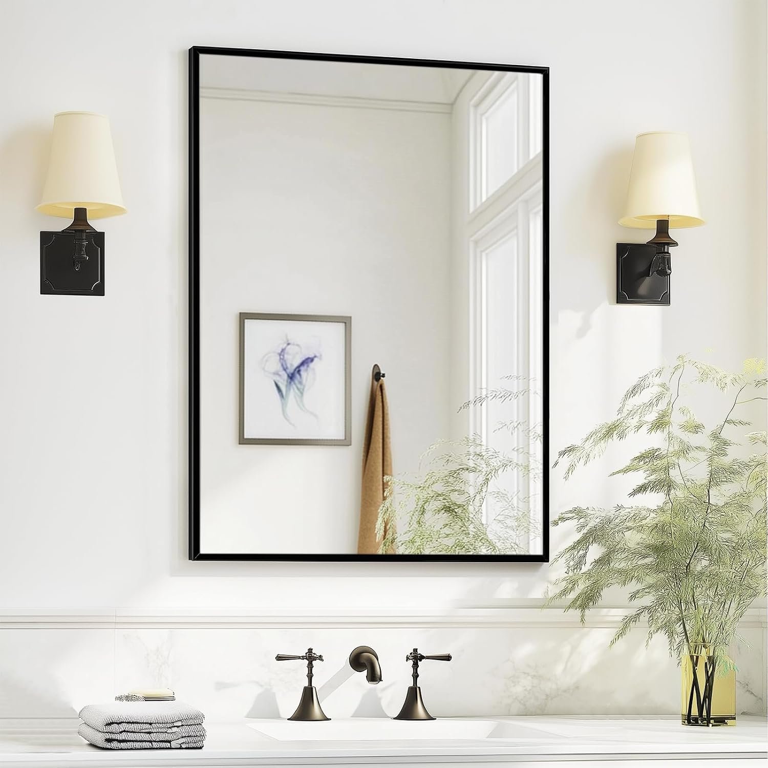 Bathroom Vanity Mirror, 16×24 inch Black Wall Mirror, Metal Frame | Matte Black Metal Frame, High Definition Mirror, Rectangular Mirror for Vanity, Bathroom, Nursery, Baby Room, Wall Décor