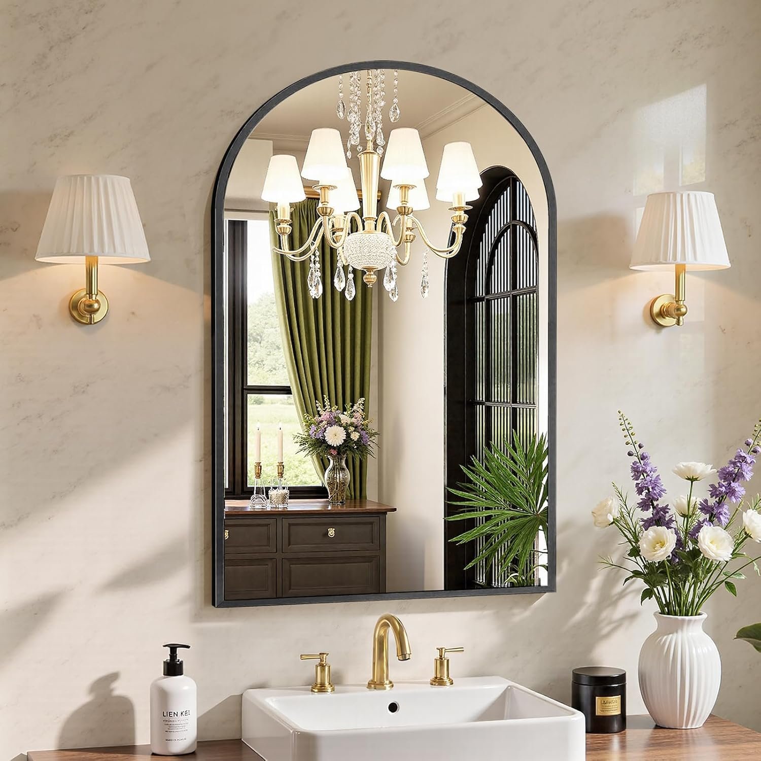 Sweetcrispy 20″x30″ Arched Black Bathroom Mirrors for Wall | Bathroom Mirrors for over sink, Metal Framed with HD Shatter-Proof Glass for Entryway, Living Room, Bedroom