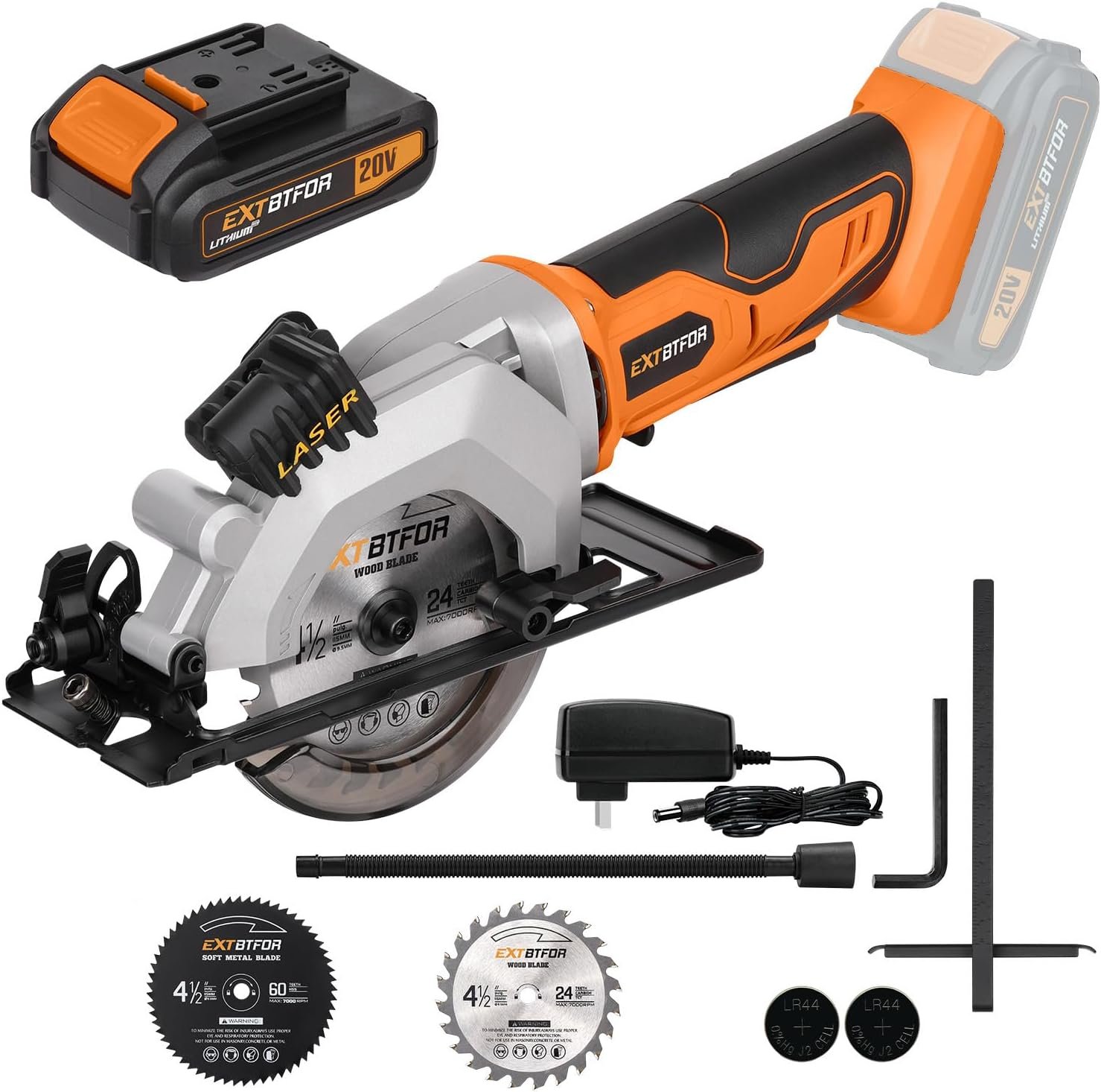 Cordless Circular Saw,2.0 Battery 3400RPM Laser Guide,45° Angle | 4-1/2″ Mini Circular Saw Maximum Cutting 1-11/16″ at 90° and 1-1/8″at 45° for Wood, Soft Metal, Plastic