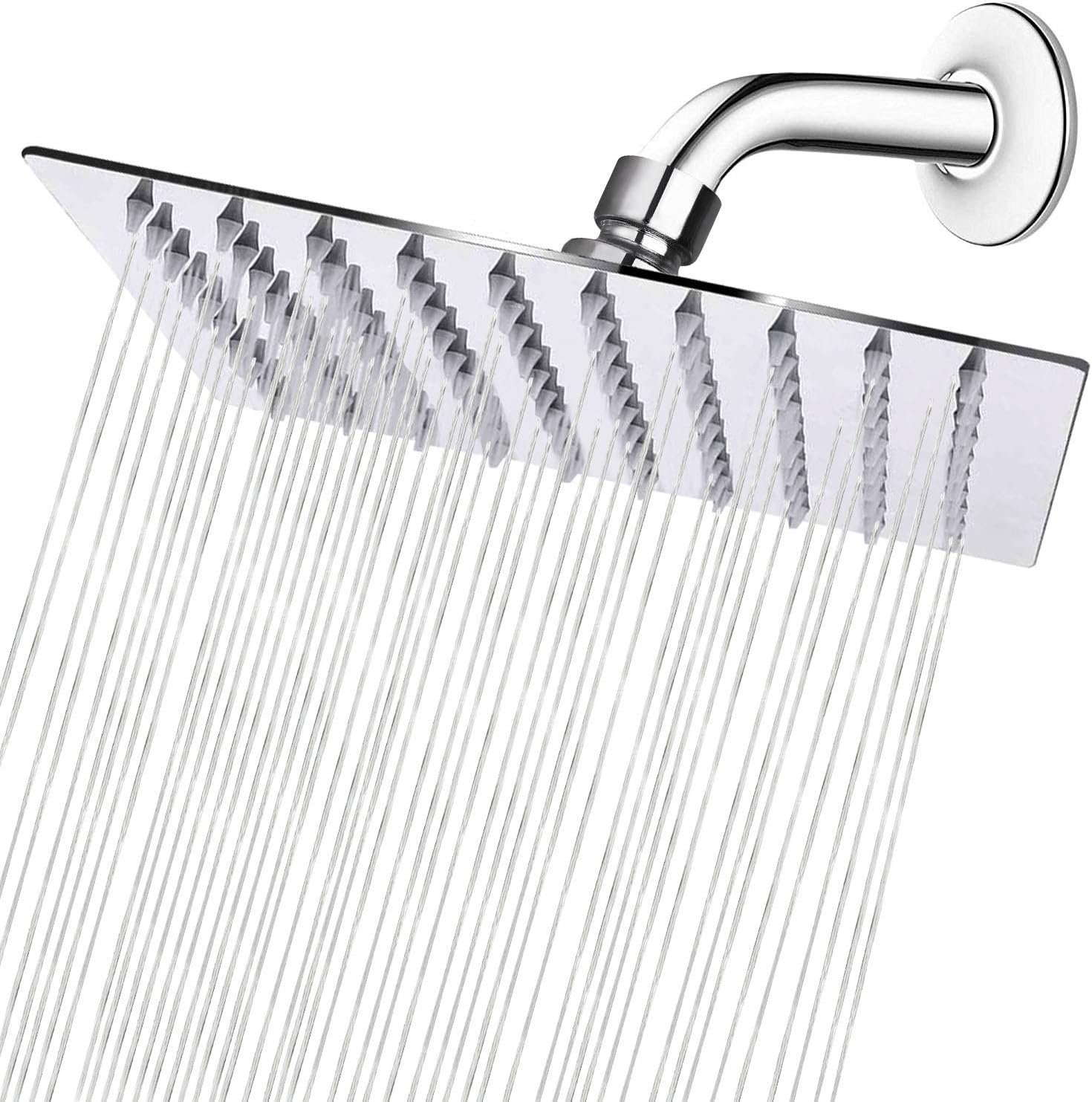 NearMoon Rain Shower Head, High Flow Stainless Steel Square Rainfall Shower, High Pressure Design, Awesome Shower Experience Even At Low Water Flow (8 Inch, Chrome Finish)