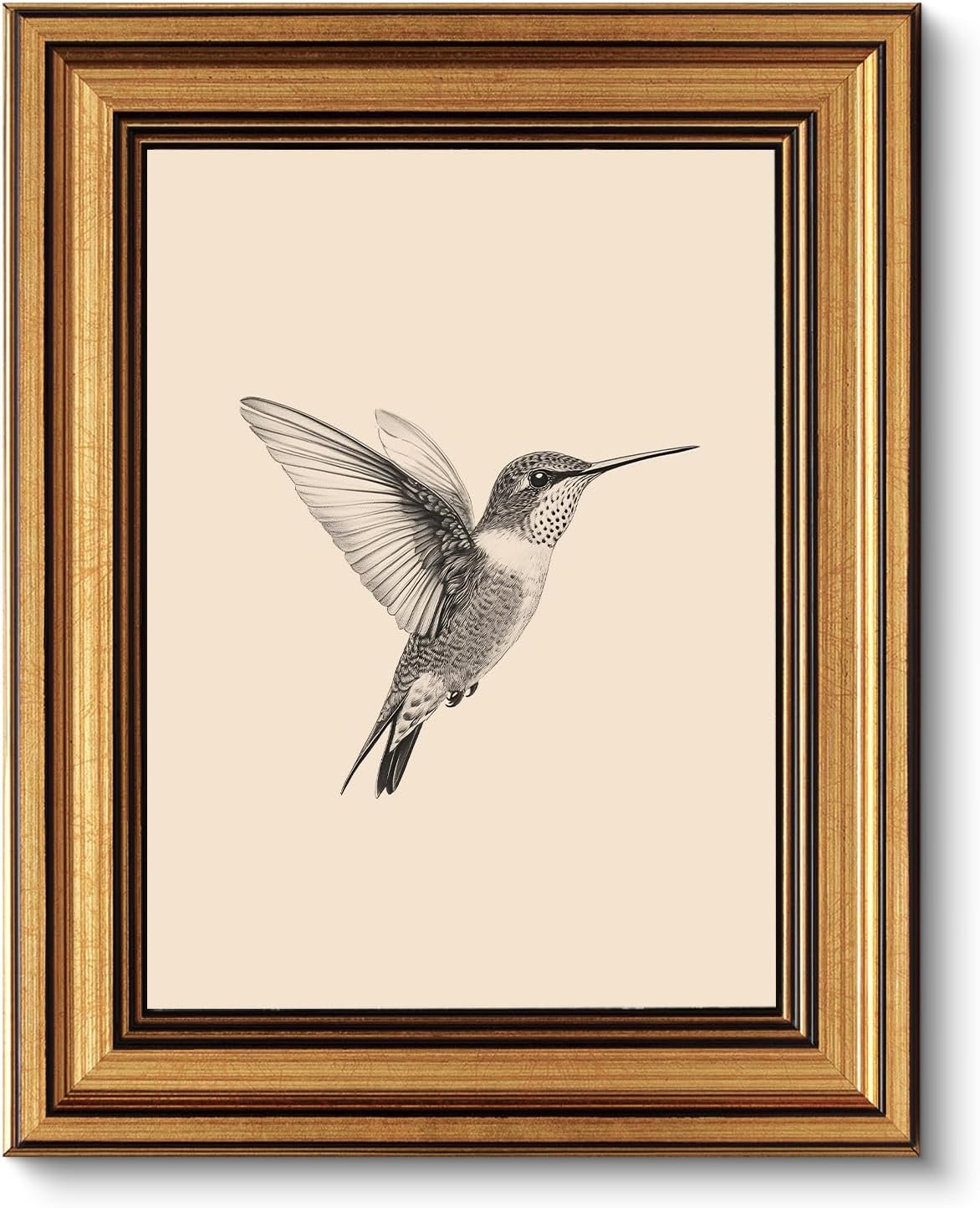 VIYYIEA Vintage Gold Framed Wall Art – Hummingbird Sketch, 8×10 IN | Cute yet exquisite, Affordable & High quality, Bathroom wall decor