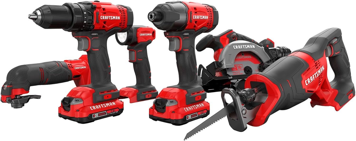 CRAFTSMAN V20 Cordless 6-Tool Combo Kit With Two 2.0 Ah Batteries and Charger (CMCK601D2)