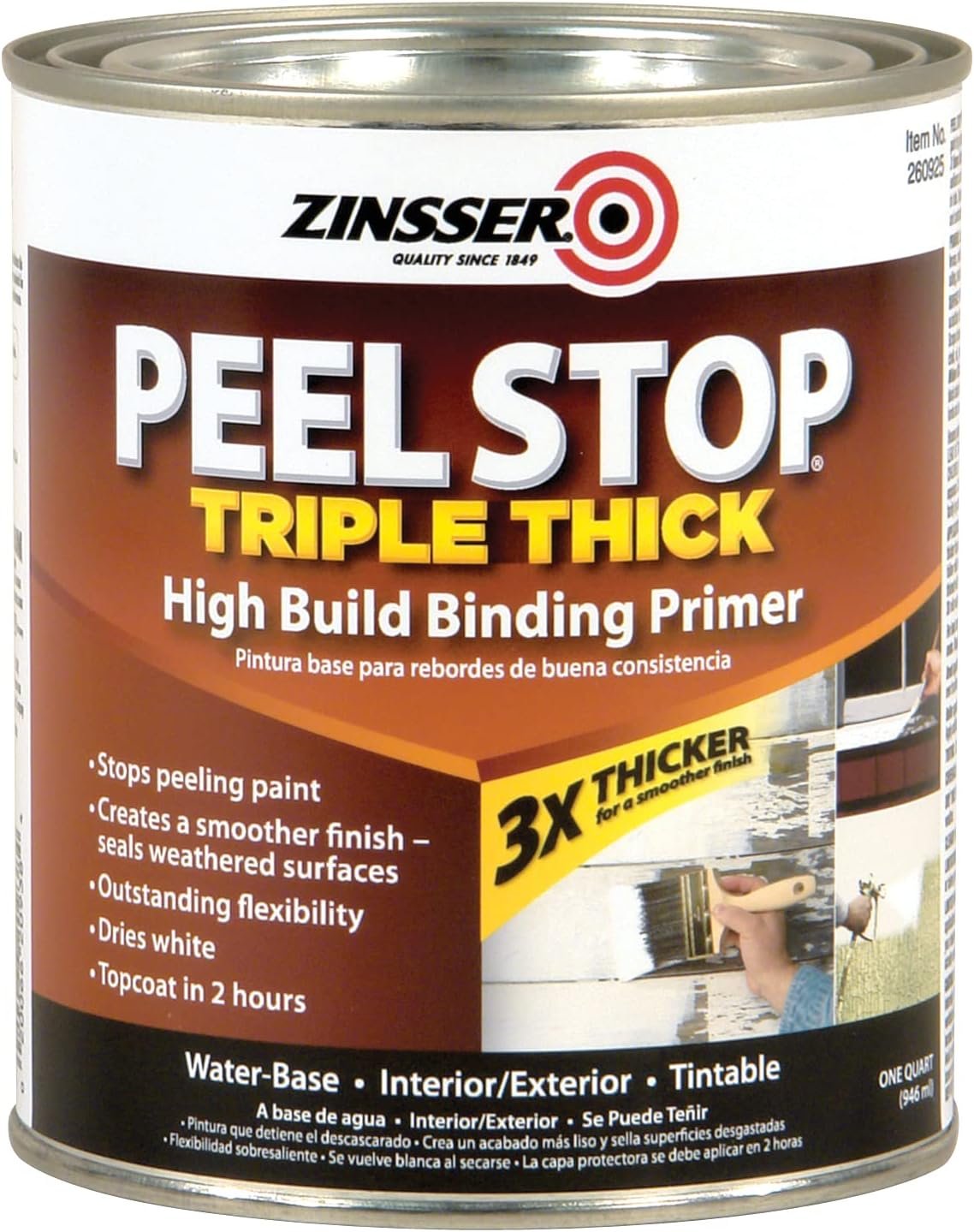 Zinsser Peel Stop Triple Thick Binding Primer, White | Zinsser Peel Stop Triple Thick binding primer, Quart, White. High-build primer seals & binds peeling, cracked & weathered.