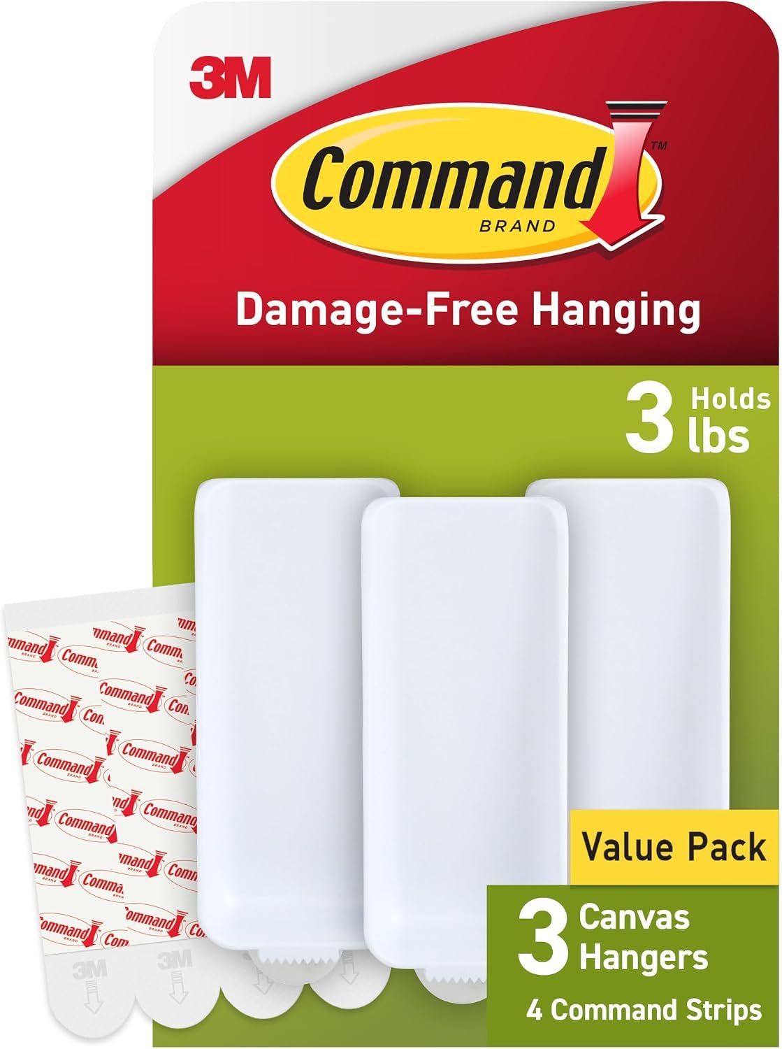 Command Large Canvas Hangers, 3 Canvas Hangers and 4 Command Strips, Damage-Free Hanging Sawtooth Frames, No Tools Wall Hooks for Home Decor, Holds up to 3 lb 18″x24″ Canvas