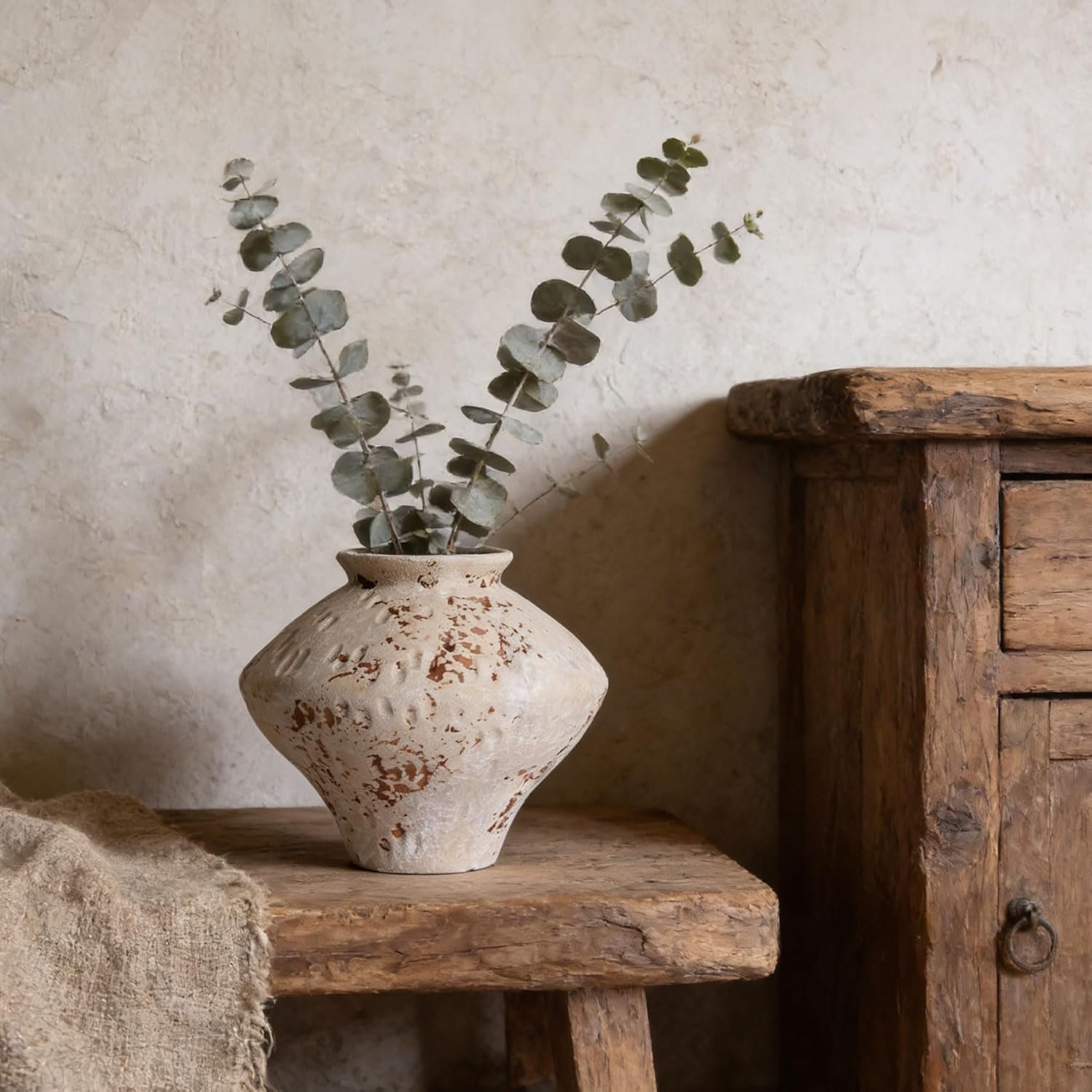 Wabi Sabi Rusty Vintage Vase, 6.3″ Tall Wabi Sabi Decor Rustic Farmhouse Pottery Vase for Centerpiece, Textured Pottery Flower Vases for Home Decorative, Table, Living Room, Bedroom, Bathroom, Kitchen