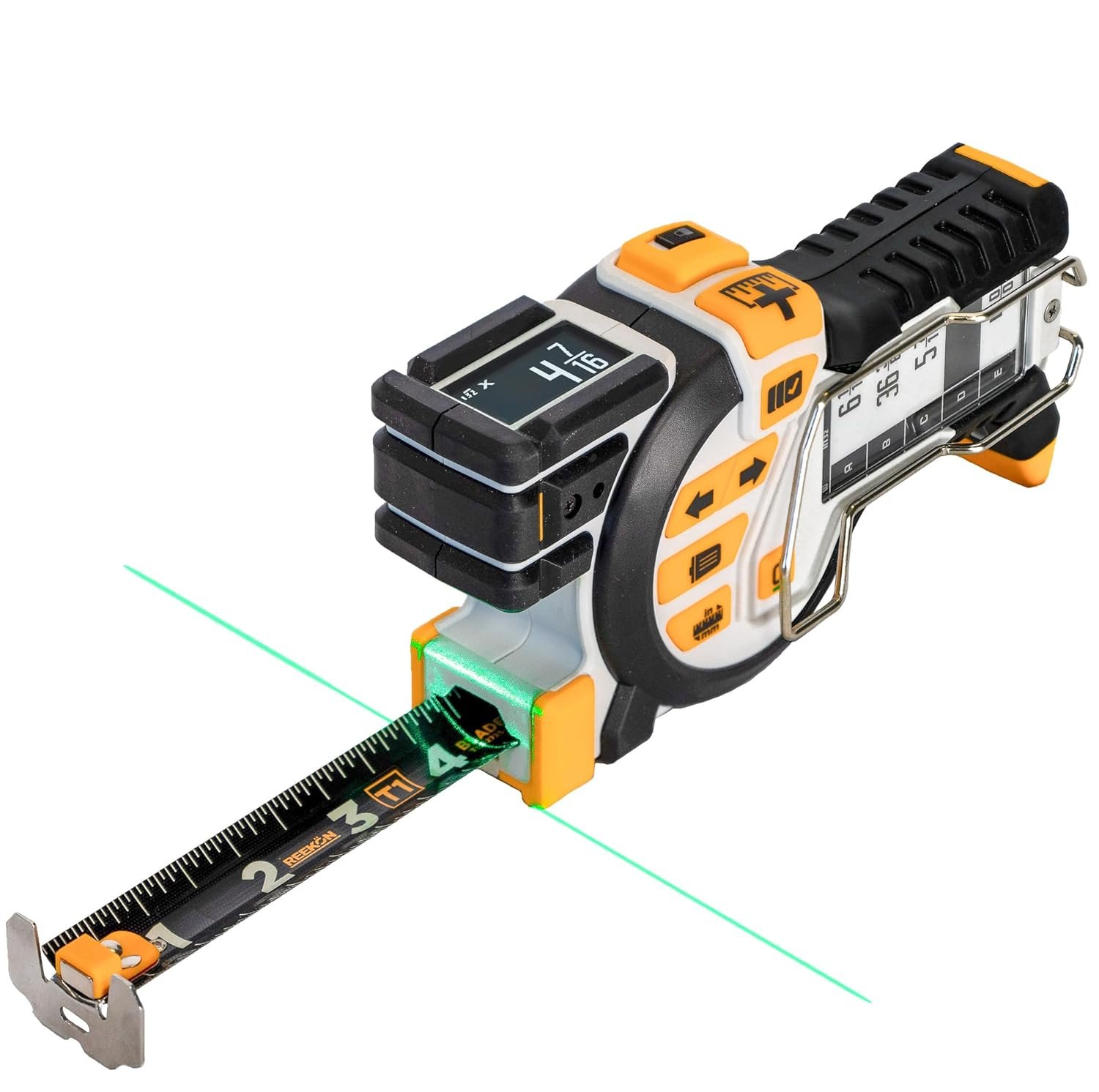 REEKON T1 Tomahawk 25 ft Digital Tape Measure for the Job Site | Professional Measuring Tool with Green Laser Line, E-Paper Display, 1,000+ Measurement Memory, Bluetooth, 20 Hr Battery Life