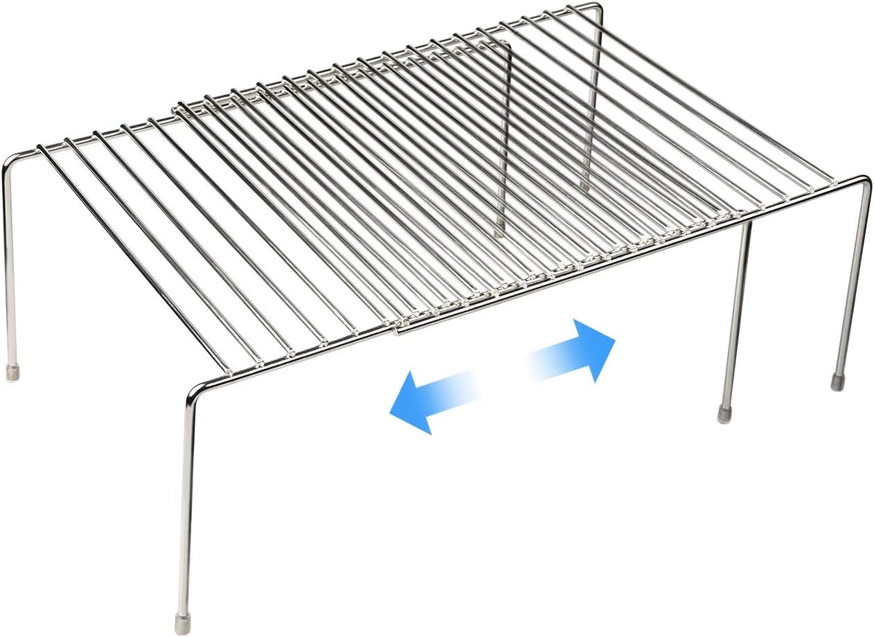 Tomorotec Expandable Kitchen Cabinet Organizer Stainless Steel Shelf Silver | Adjustable from 12.8 to 22.8 Inches Rustproof with Anti-Slip Feet for Pantry Bathroom Closet and Countertop Organization
