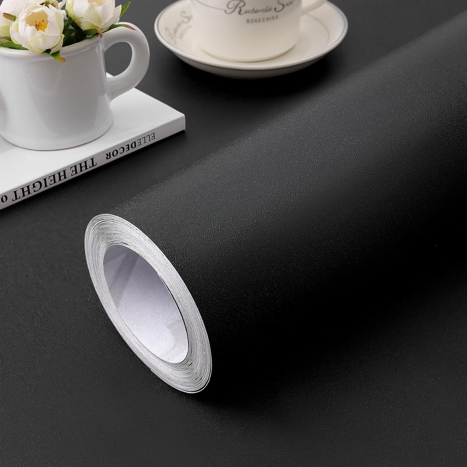 Peel and Stick Wallpaper Black Contact Paper for Cabinets and Drawers | 15.7″ x 118″ Removable Wall Paper Self Adhesive Vinyl Film Roll Easy to Apply Bathroom Home Decor Counter Top Covers