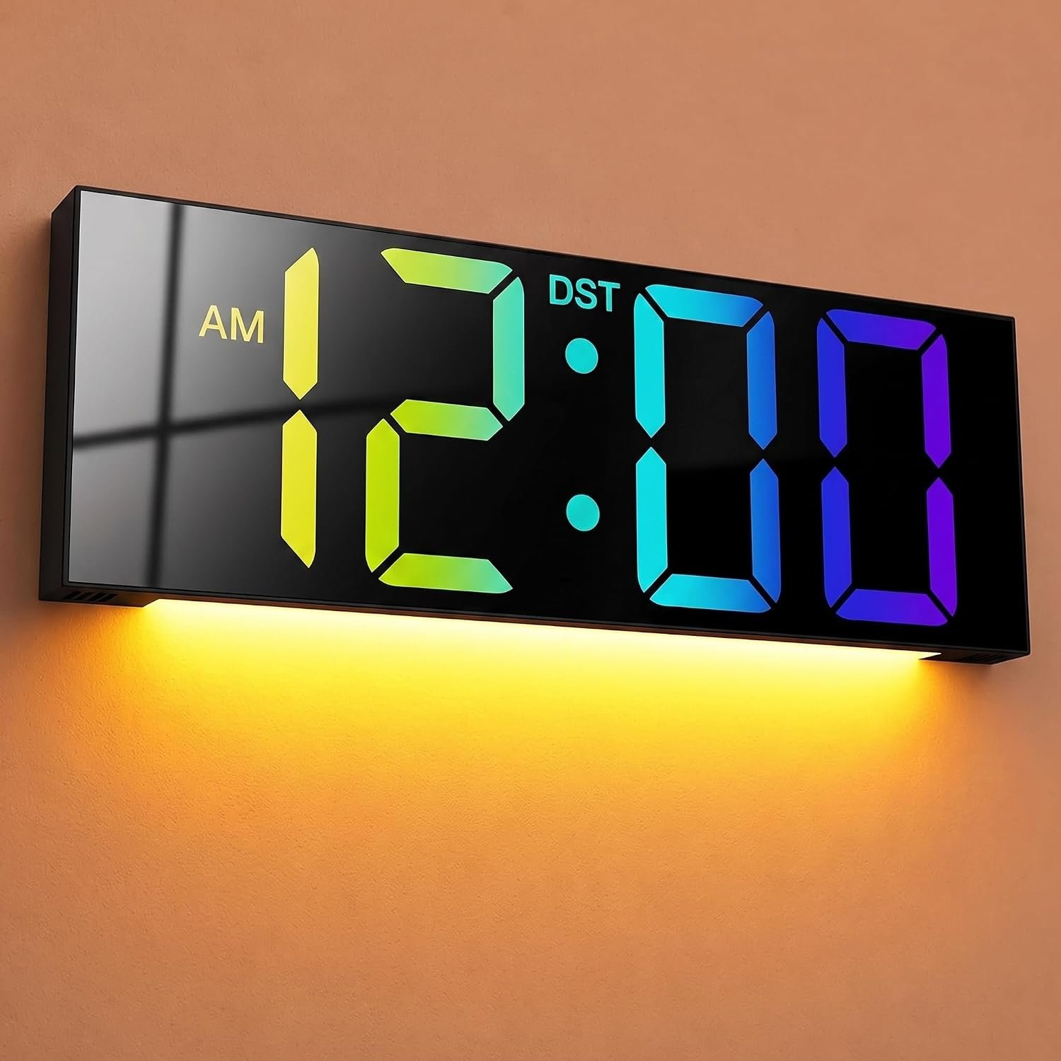 JALL Digital Wall Clock with Big LED Numbers for Classroom, Wall Clock with 8 RGB Colors for Senior, Digital Clock with Auto DST, Night Light for Bedroom (Black)