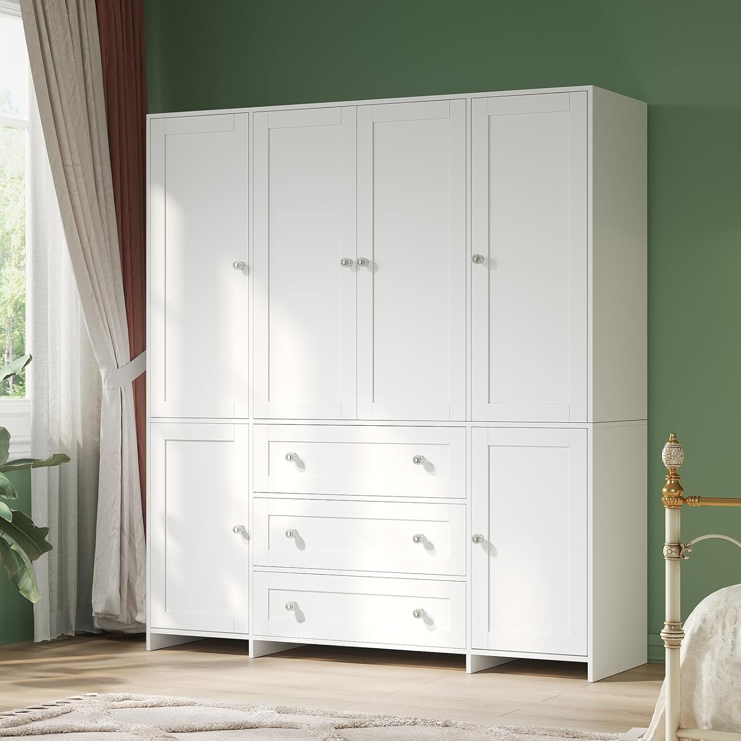 VOWNER 71″ Armoire Wardrobe Closet with Drawers and Mirror, 6 Doors | Clothing Storage Cabinet with Hanging Rod, Wardrobe Cabinet for Bedroom, Large Capacity Storage