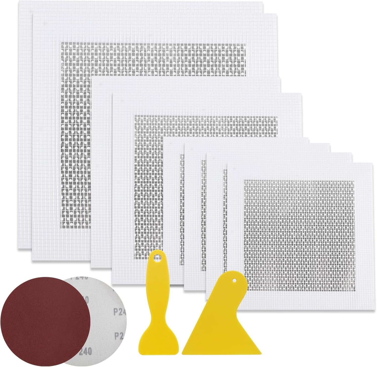 Romeda Drywall Patch Kit 11 Pack, 4/6/8 Inch Wall Patch with Extended Self Adhesive Mesh, Dry Wall Patch with Scraper and Sandpaper for Hole Repair