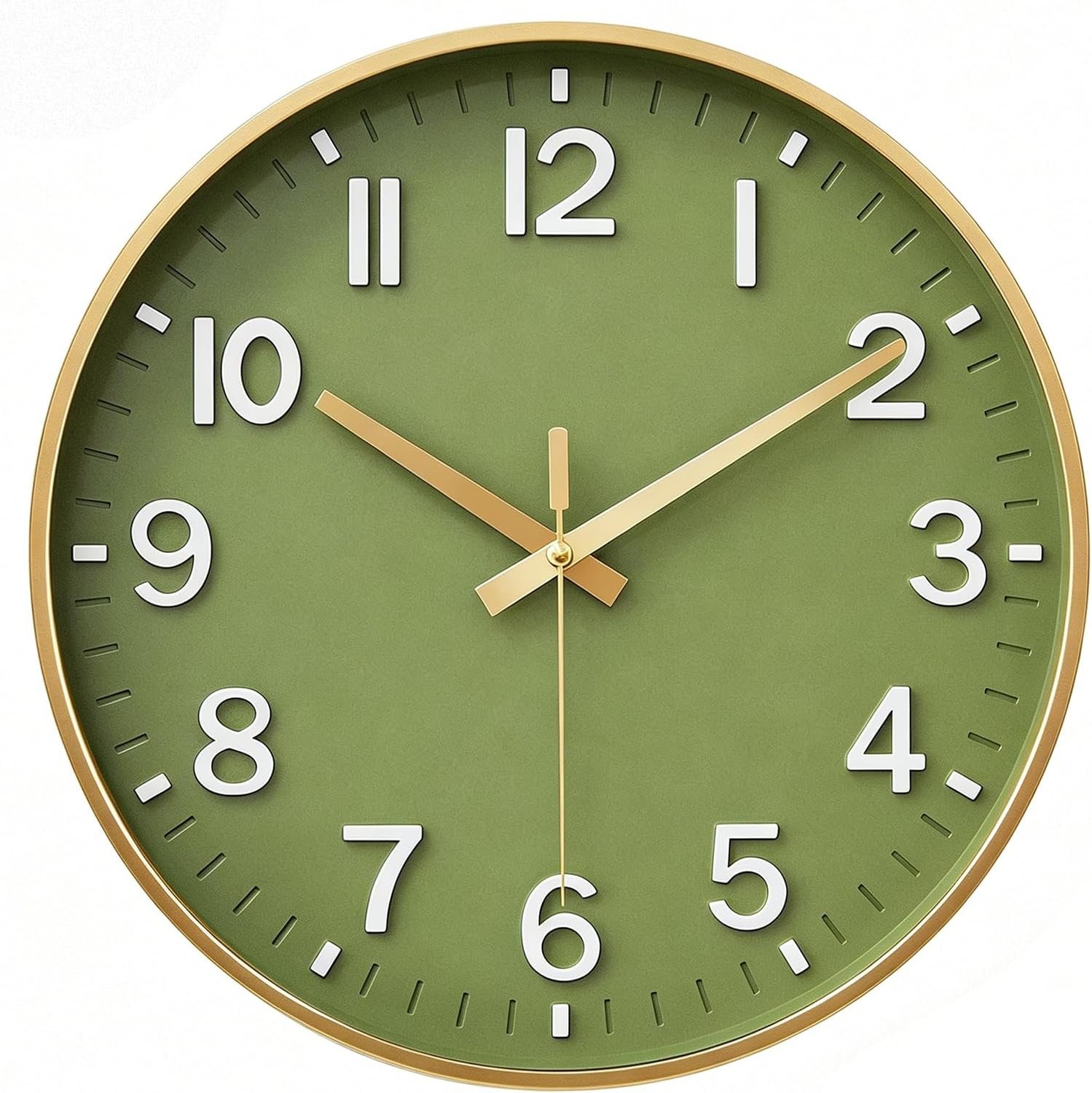 HZDHCLH Wall Clocks Battery Operated,Wall Clock Green Gold,8 inch Wall Clock Silent Non Ticking Modern 3D Numbers for Kitchen Bedroom Living Room Office Classroom Decor