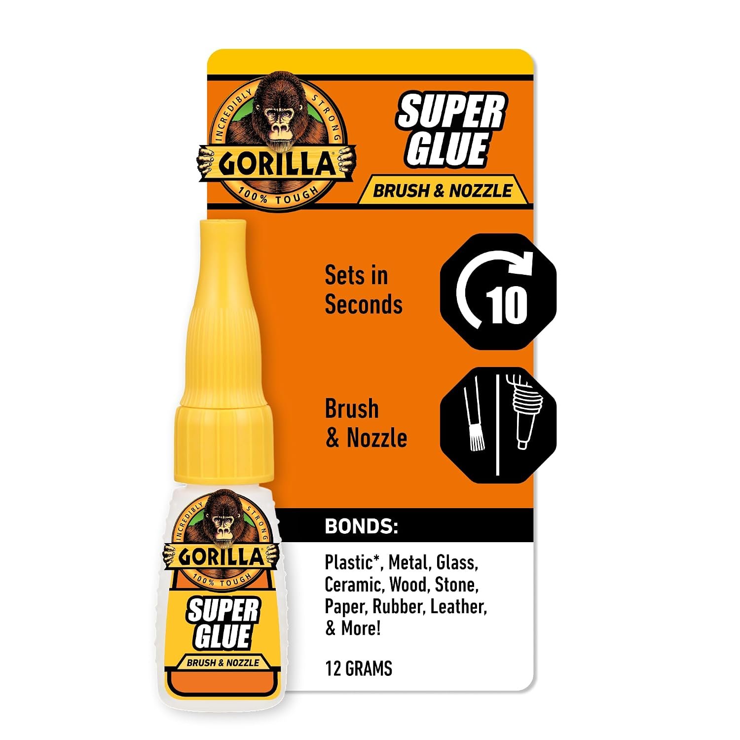 Gorilla Super Glue, Brush and Nozzle Two-Way Applicator, Clear, 12 g