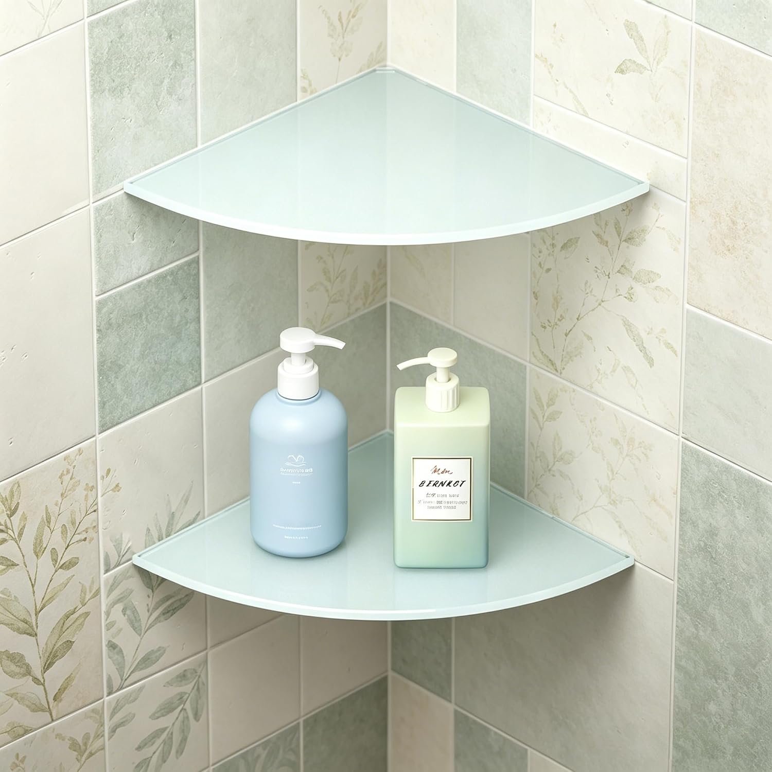 10” Corner Shower Shelves, Grout in Glass Bathroom Shelf | Recessed Design, 8mm Thickness Glass, Only for Tiled Walls, White