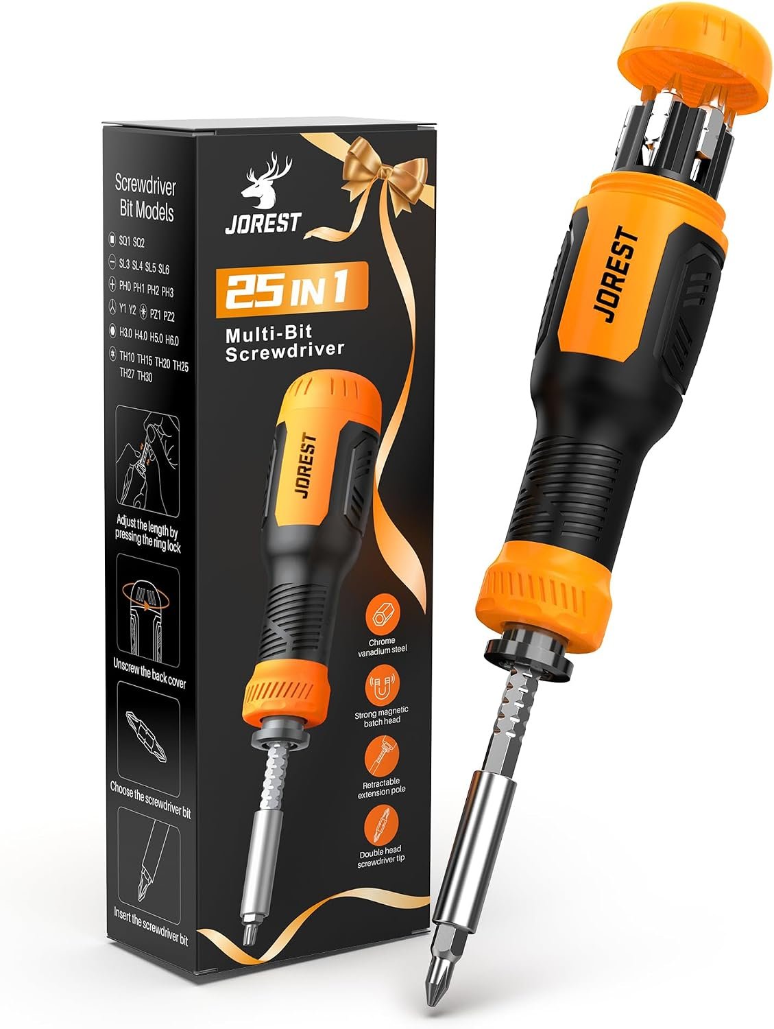 JOREST 25 in 1 Multi Screwdriver Set, Magnetic Multitool Screwdriver Tool All in One, Multibit Screwdriver with Torx, Flat Head, Phillips, Hex, Square, Portable Tool Kit for Daily Repairs