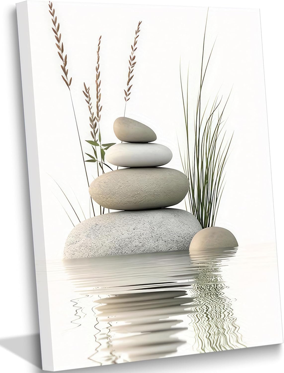 KBIERQN Zen Bathroom Canvas Wall Art-Framed 16x24in | Stacked Stones in Water Poster Print Picture for Spa Yoga Meditation Room Bathroom Wall Decor Canvas-Wrapped Framed