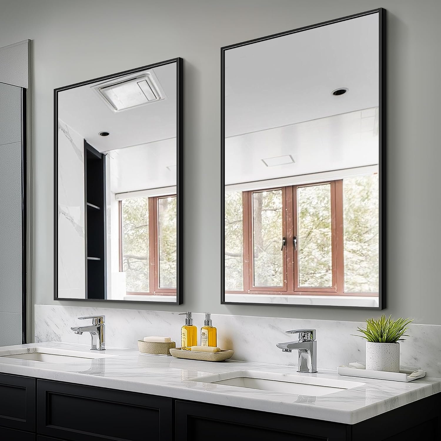 Bathroom Vanity Mirror for Wall 2Pack 36″x24″ Bathroom Mirror for Over Sink | HD Shatterproof Glass, Rectangular Metal Frame, Horizontally or Vertically, Mirror for Bathroom, Living Room, Entryway(Black)