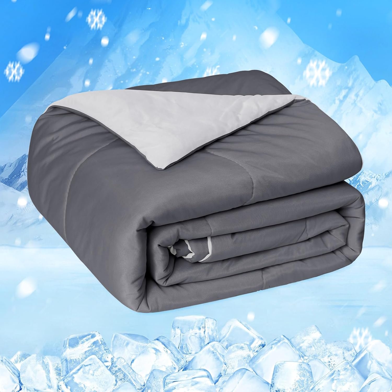 HOMFINE Cooling Comforter for Hot Sleepers Queen, Gray 90″x90″ | Double-Sided Cooling Blanket, Q-Max 0.45, Lightweight, Breathable, Soft, All Season Bedding to Keep Cool for Night Sweats