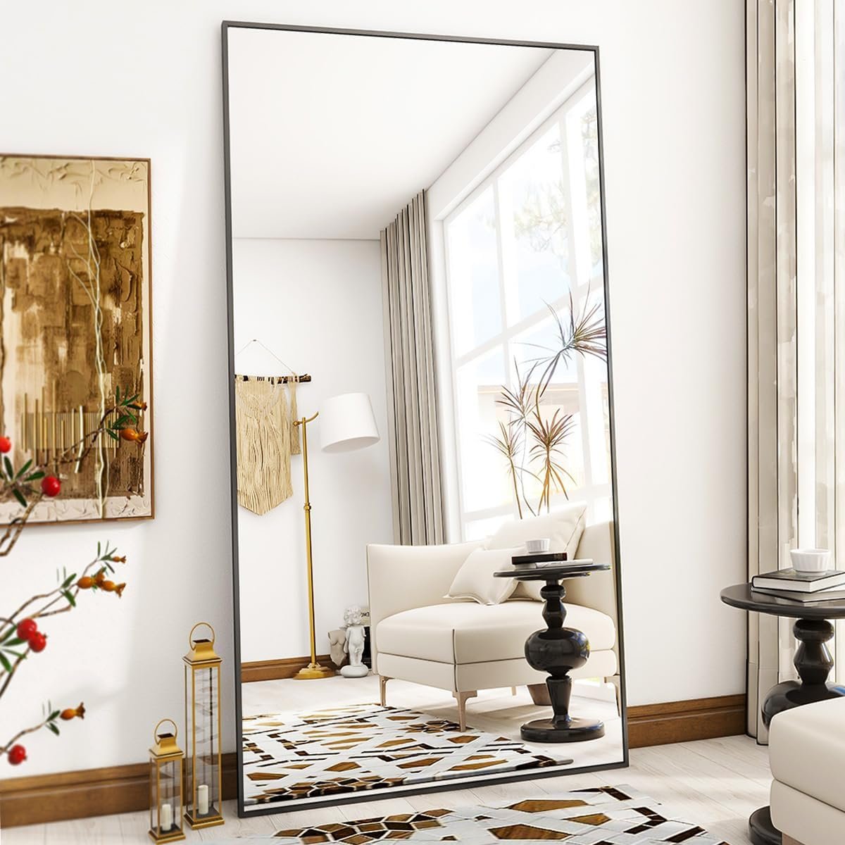 Large Full Length Mirror 78″ x 35″ – Shatterproof Black | Huge Floor Full Body Dressing Mirror with Metal Frame, Freestanding, Wall Mounted, or Leaning for Bedroom, Living Room