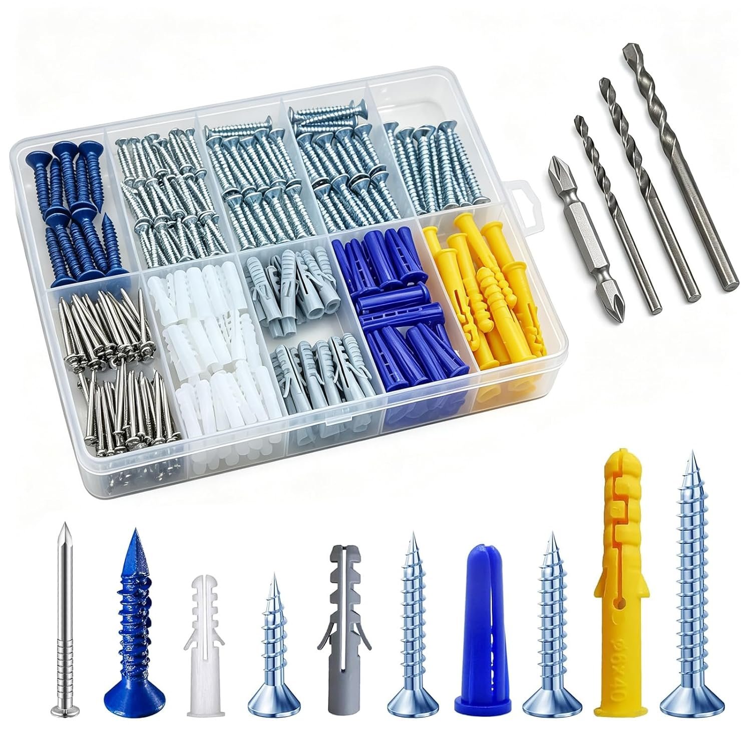 Wensilon (274 pcs) Plastic Drywall Wall Anchors Kit with Screws， Concrete Screw kit Wall Anchor Set Suitable for Brick and Cement Walls