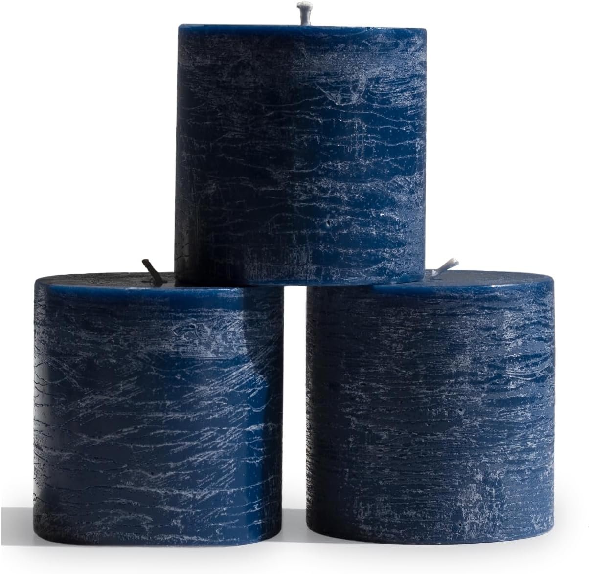 3×3 Pillar Candles Set of 3 – Rustic Unscented No Drip Dark Blue Candles for Home Decor, Weddings, Centerpieces