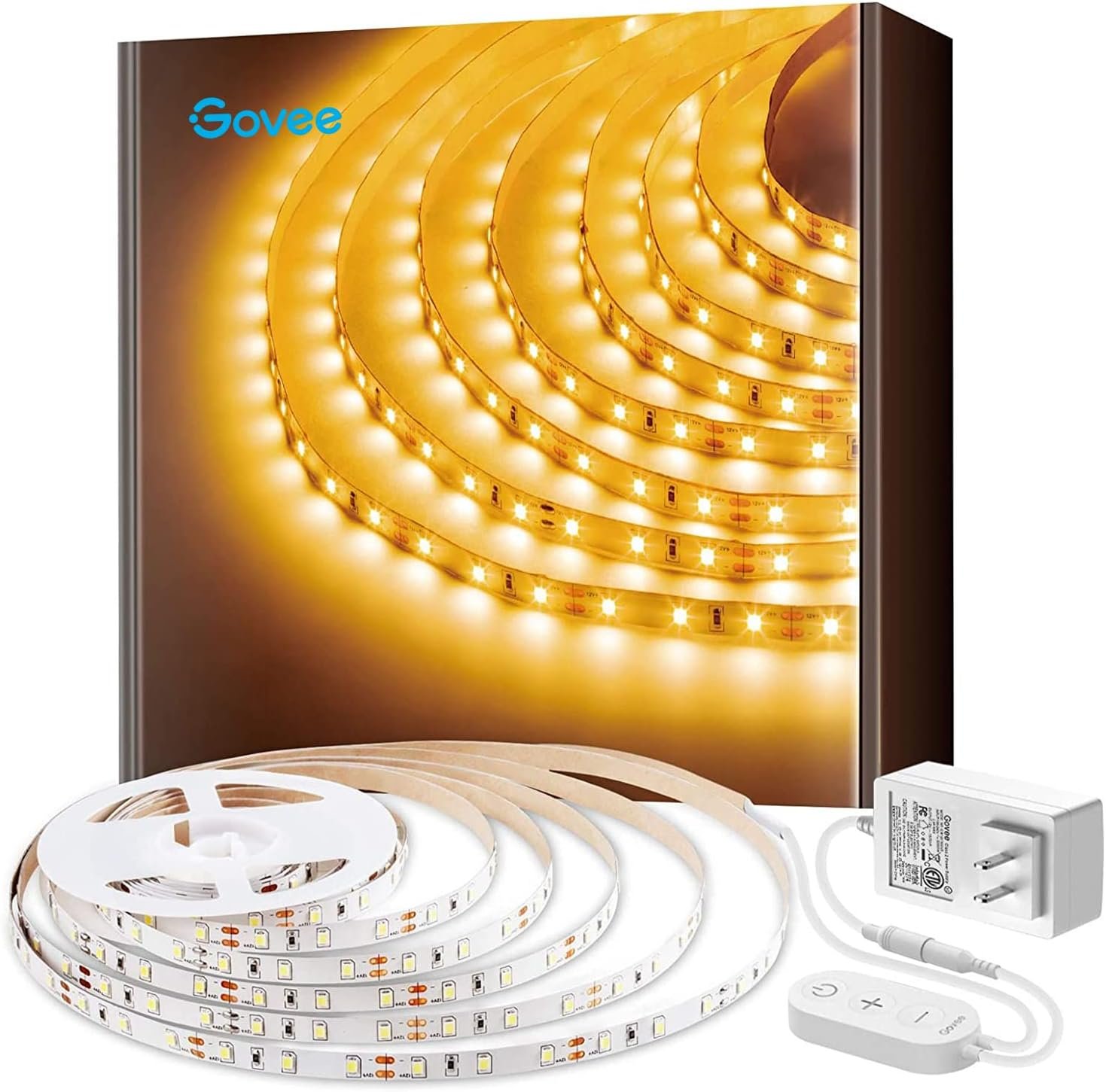 Govee Warm White LED Strip Lights 16.4ft with Control Box, 3000K, Dimmable | Bright 300 LEDs, LED Lights for Bedroom, Kitchen Cabinets, Living Room, ETL Listed Adapter Included