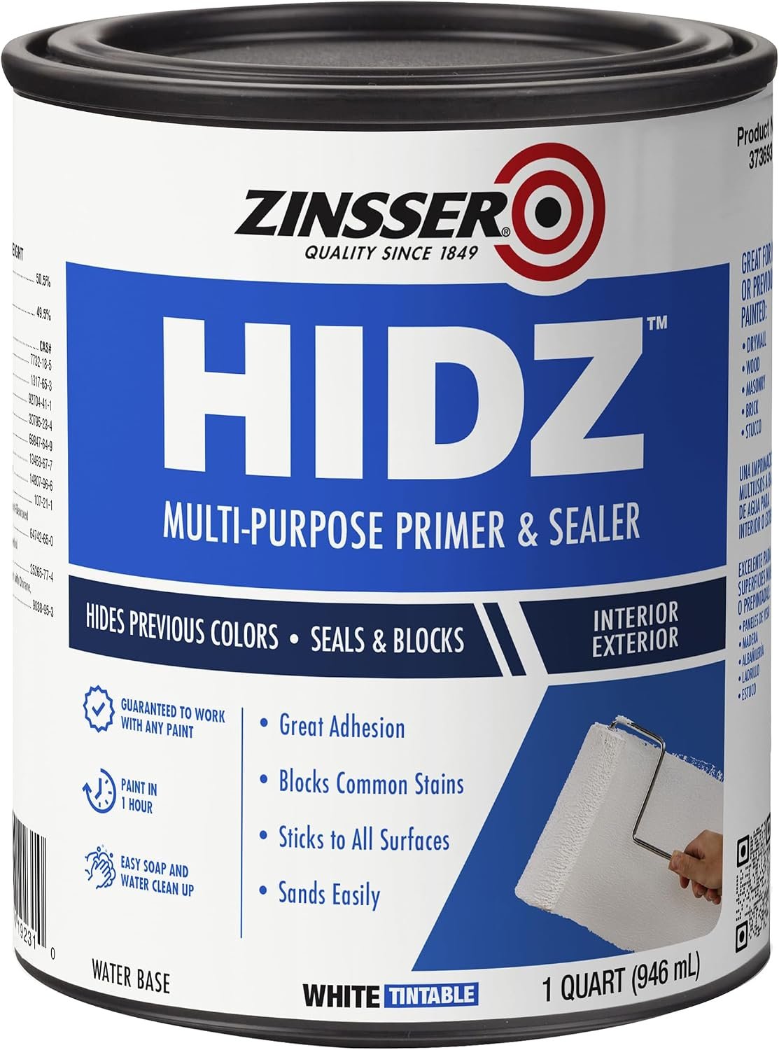 Zinsser 373693 HIDZ Multi-Purpose Primer and Sealer, Quart, Flat White