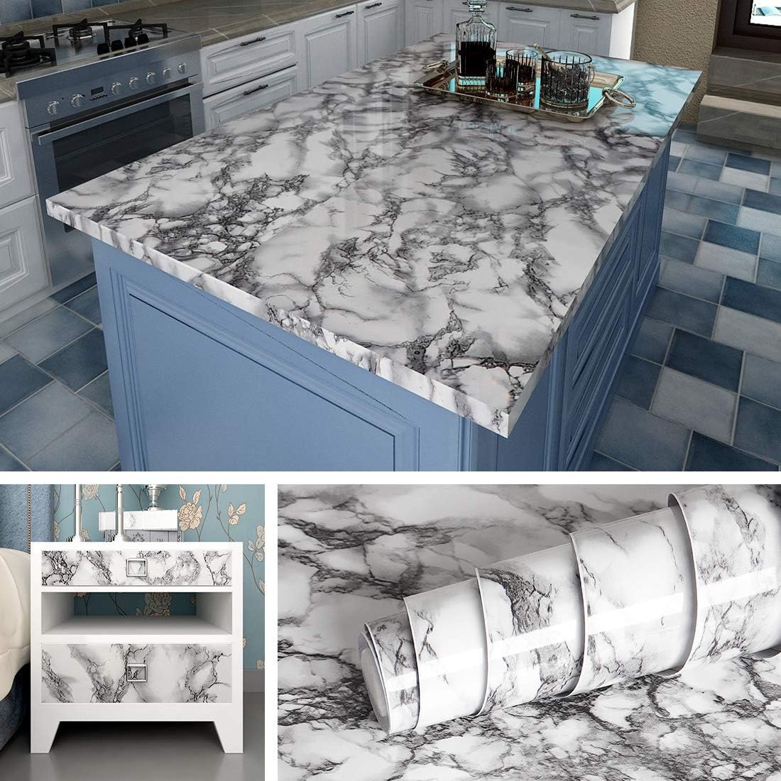 Livelynine Marble Wall Paper Kitchen Countertop Peel and Stick Wallpaper Waterproof Contact Paper Self Adhesive Vinyl Wrap for Bathroom Countertops Table Desk Furniture Counter Top Covers 15.8×78.8 in
