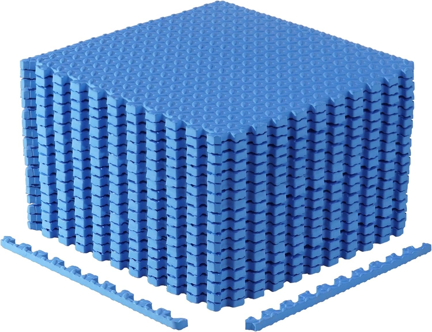 CAP Barbell 3/4 Inch Interlocking EVA Foam Exercise Puzzle Mat Home Gym Flooring – 3 Pack | 24″ x 24″ x 3/4″ | Diamond Pattern – Blue