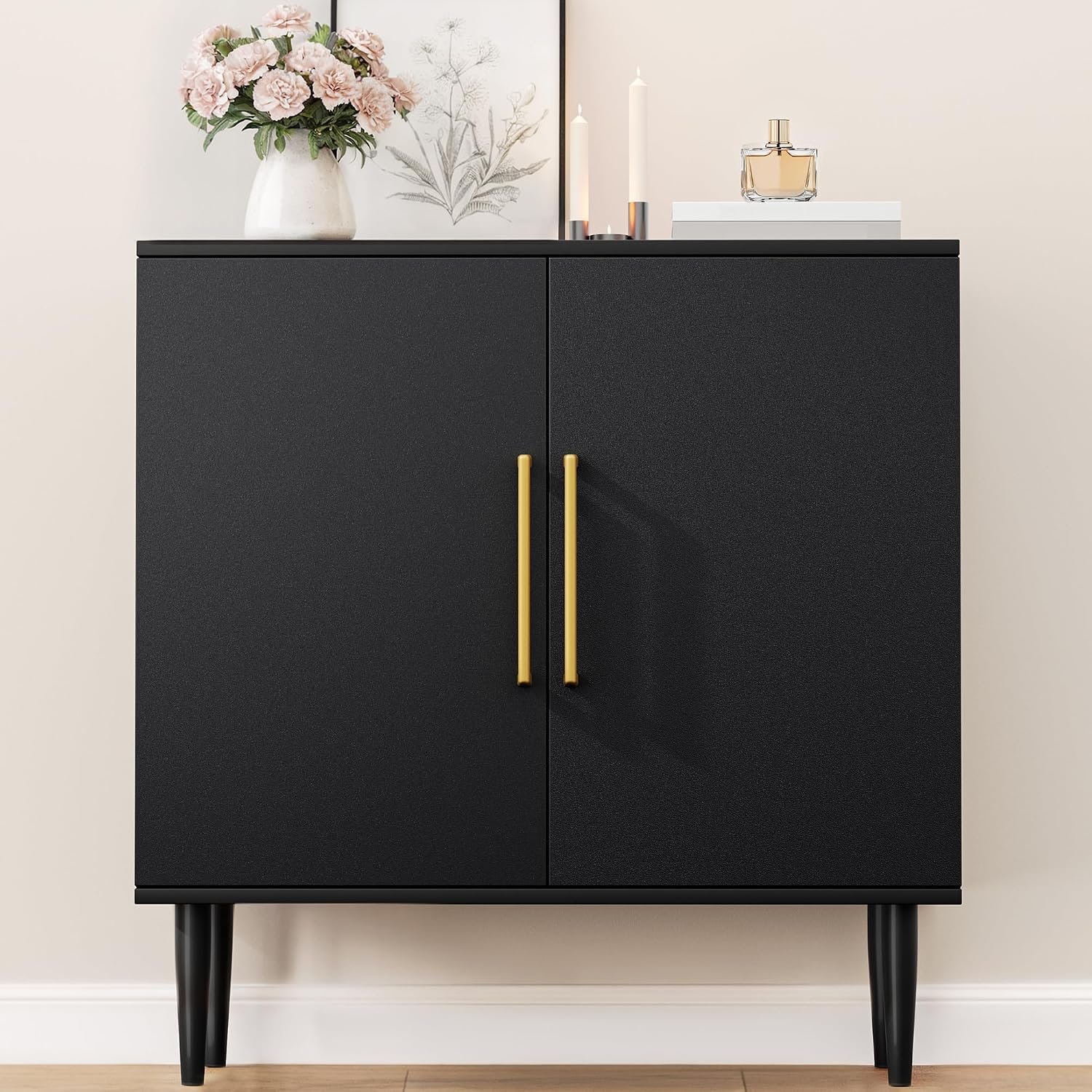 Vrullu Modern Storage Cabinet, Free Standing Buffet Cabinet, Black Sideboard and Buffet Storage, Wood Accent Furniture for Living Room, Hallway, Entryway, Dining Room (1, Black)