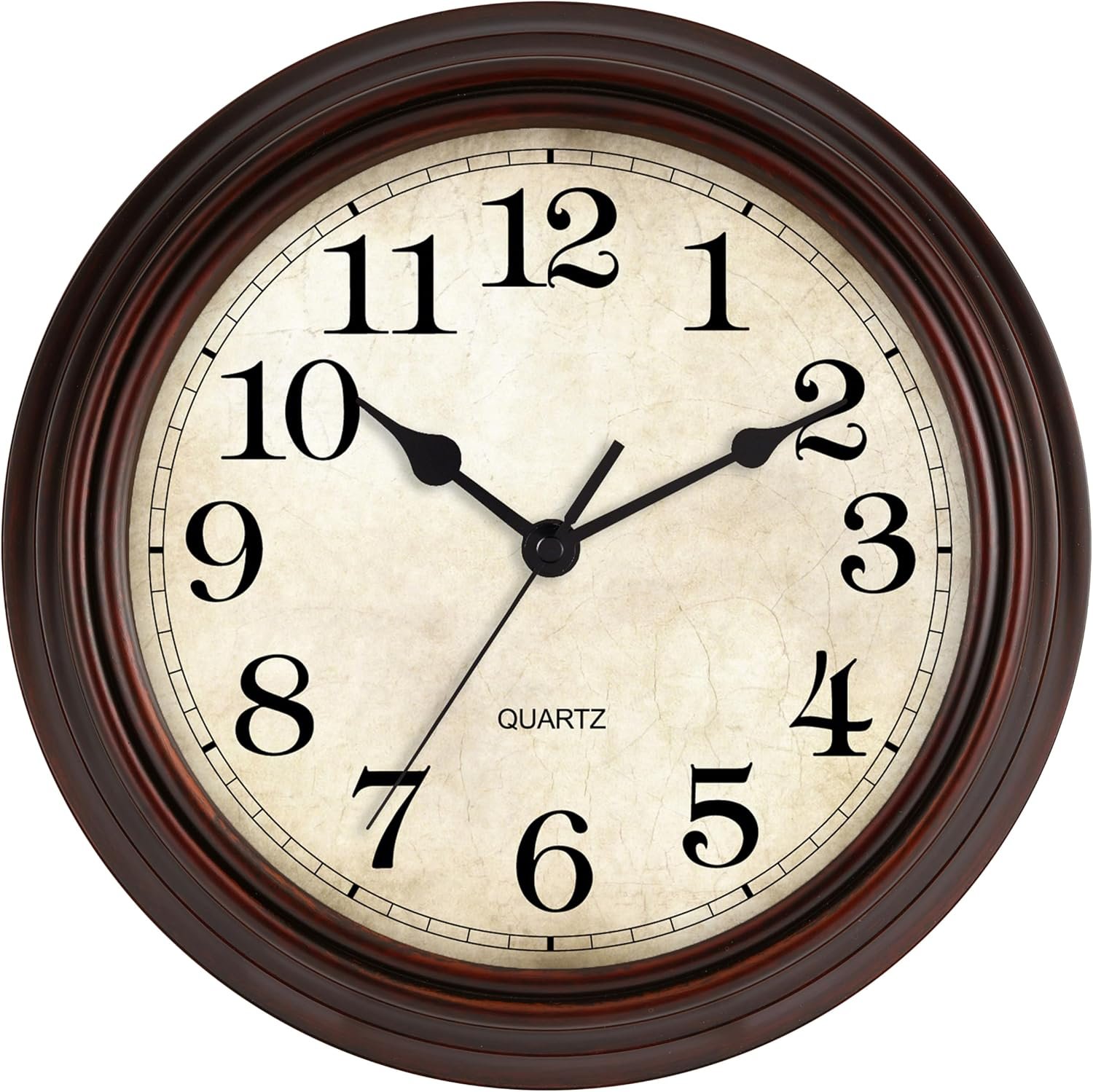 Wall Clock 12 Inch Vintage Decorative Battery Operated Silent | Bronze round clock; clear glass easy read; silent non-ticking; for living room, kitchen, bedroom