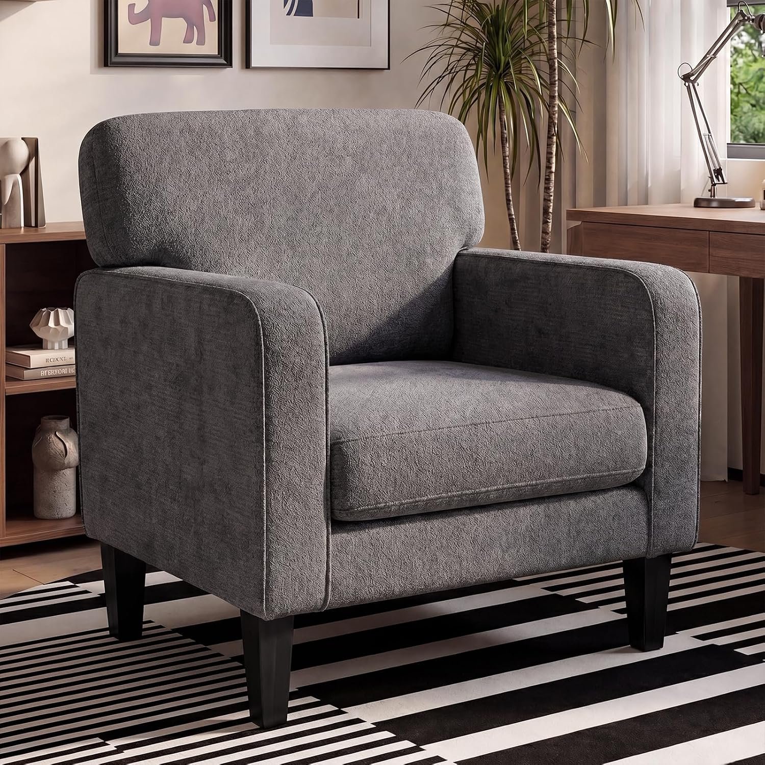 DUMOS Accent Chairs, Lounge Chair for Living Room Home Corner 1Pack | Armchair Armrest Backrest, Comfy Reading Seating, Bedroom Reception Waiting, Dark Grey