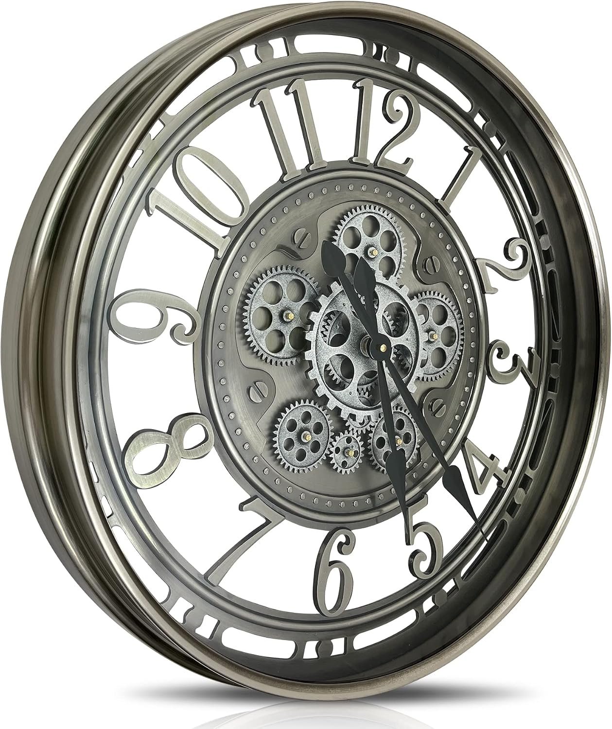 Real Moving Gears Wall Clock Large Modern Metal Clocks for Living Room Decor, Industrial Steampunk Unique Vintage Rustic Decorative Clock for Home Farmhouse Office, 21 Inch,Gunmetal Arabic