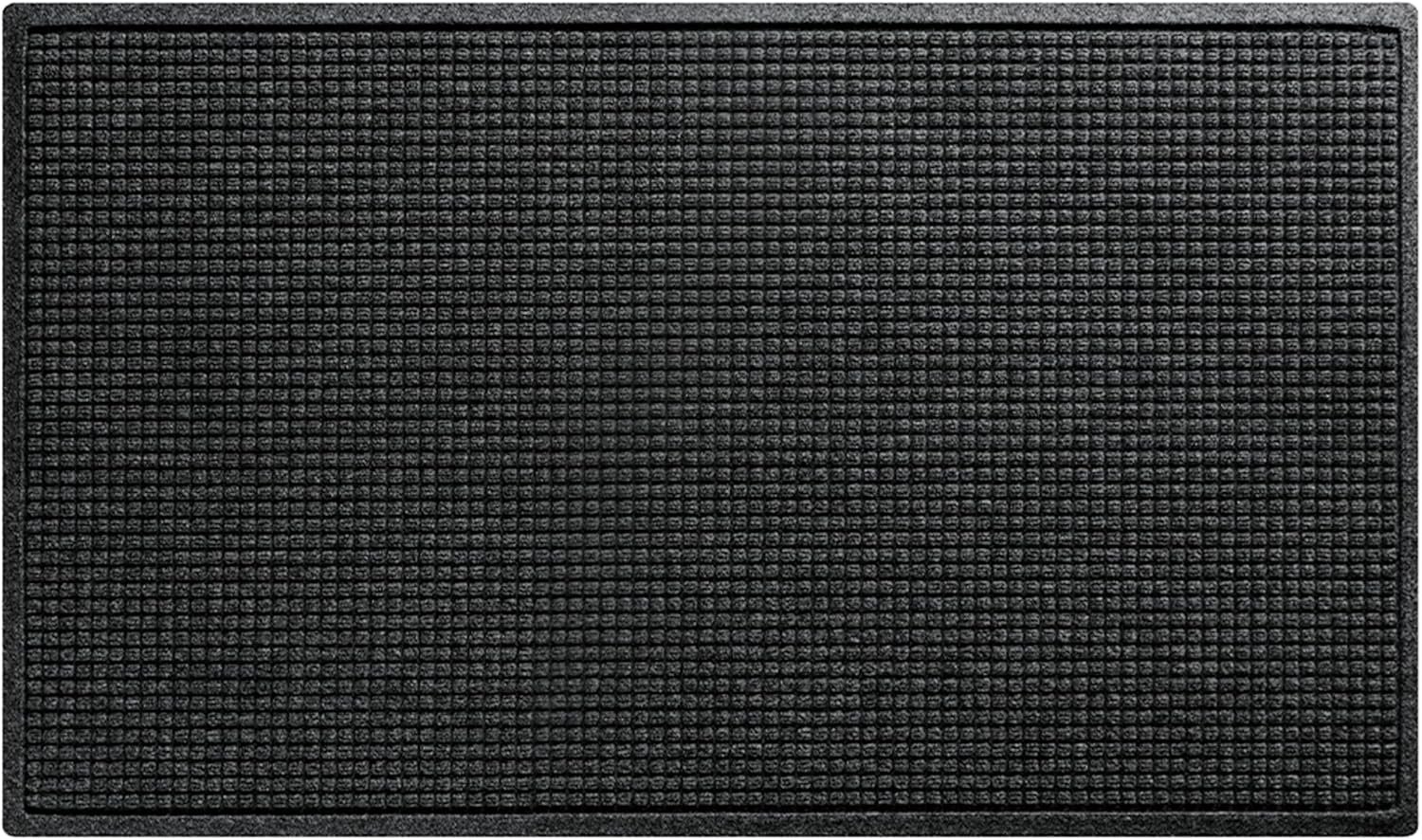 WaterHog Squares Front Door Mat Indoor Outdoor Entrance, All-Weather Mats | Heavy Duty Outdoor Doormats, Non-Slip Rubber Backing, Dirt & Moisture Trapper Low Profile, Made in USA, 35.5″x59.5″, Charcoal