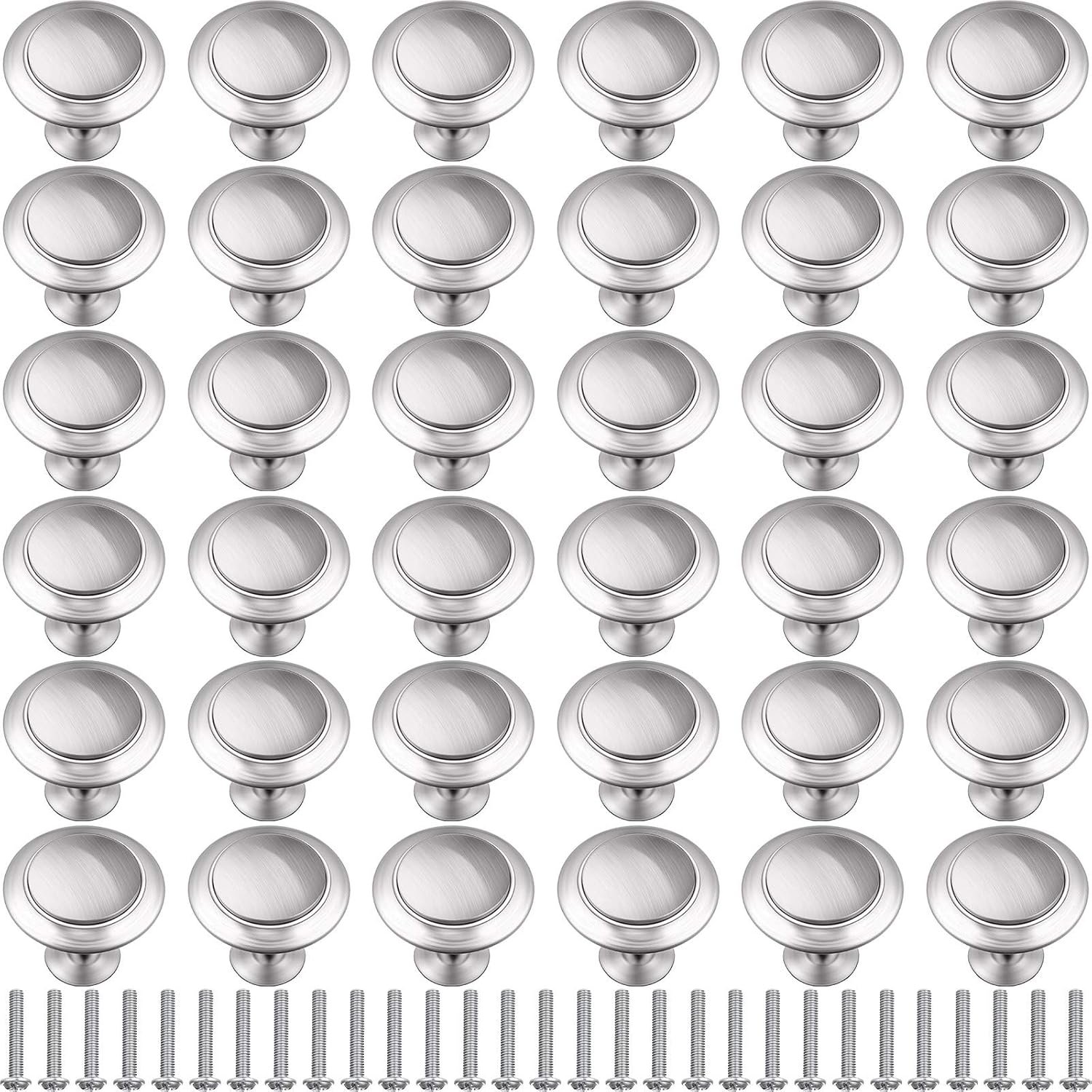 Ripeng 36 Pieces Round Ringed Kitchen Cabinet Pulls Kitchen Drawer Pull Cabinet Door Knob Drawer Handles Hardware Cupboard Handles with Screws for Dresser (Silver,1.06 Inch)