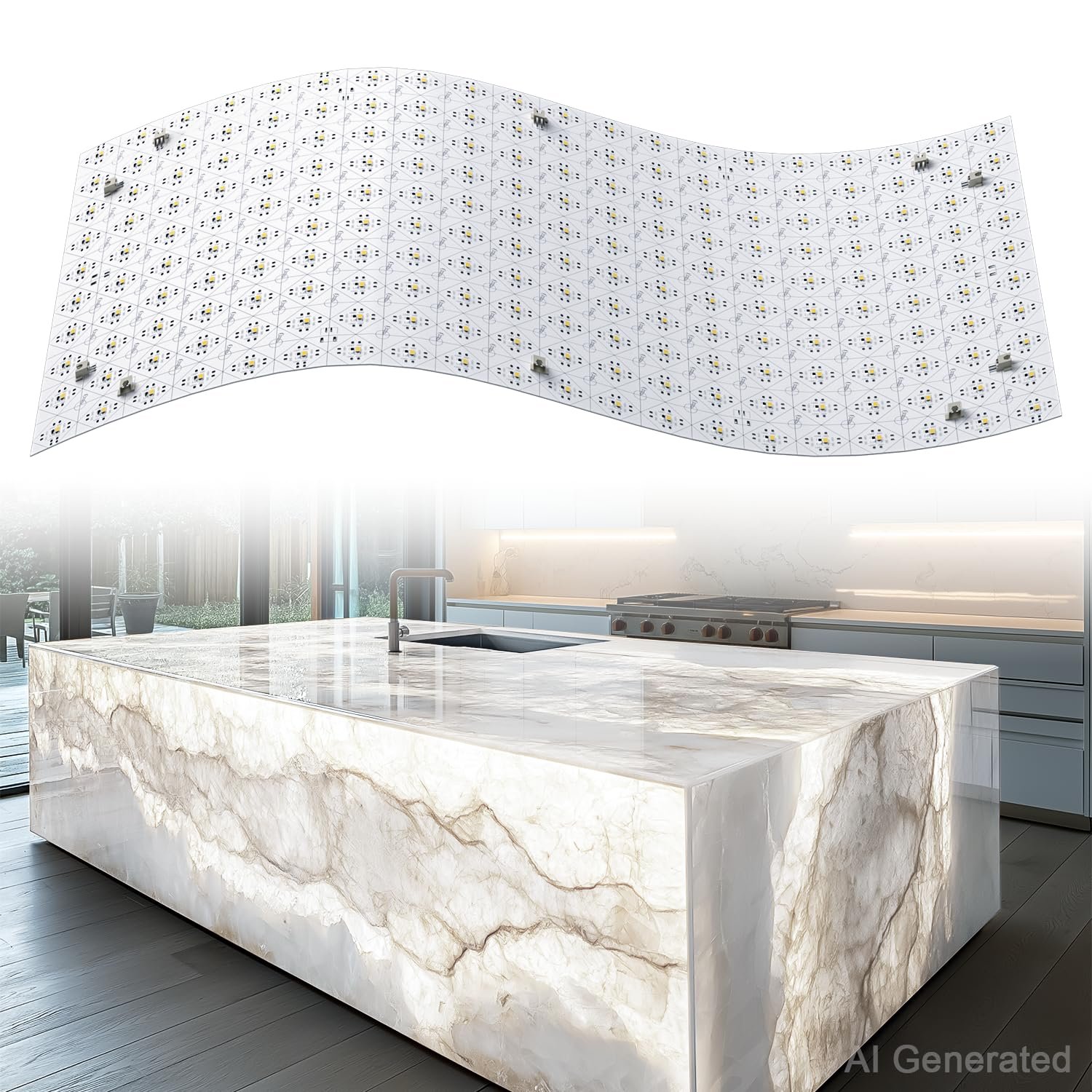 Lichaser 4 Pack LED Backlight Sheet White 6000K 24V 36W, Dimmable LED Panel Sheet Compatible with Alexa, Flexible Backlit Light Remote & APP Control, 19.7X9.7 Inch for Marble, Onyx, Quartz Countertop