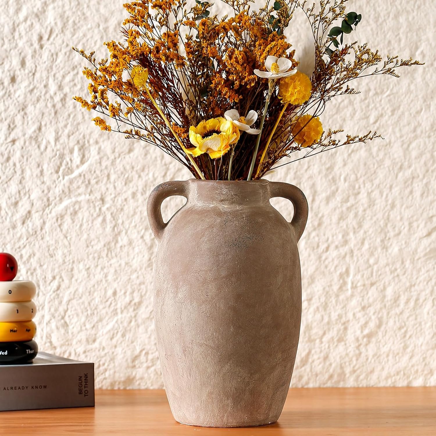 Brown Ceramic Vase-Boho Decorative Vase,Terracotta Tall Vases Decorative Pottery are Suitable for Decorating Living Rooms,Kitchens,and Bedrooms.