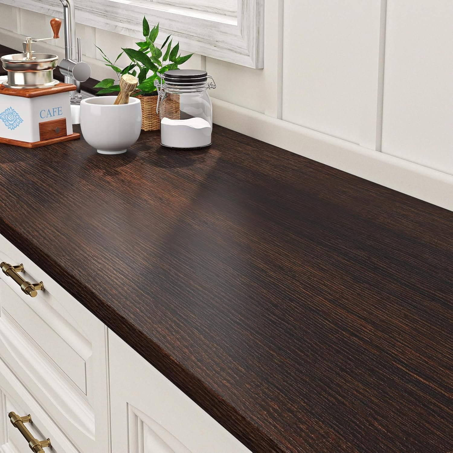 ReWallpaper Wood Wallpaper Dark Brown Wooden Contact Paper Peel and Stick Waterproof Wood Grain Contact Paper for Countertops Cabinet Door Table Desk Self Adhesive Thicken Textured Vinyl 17.7″ x 78.7″