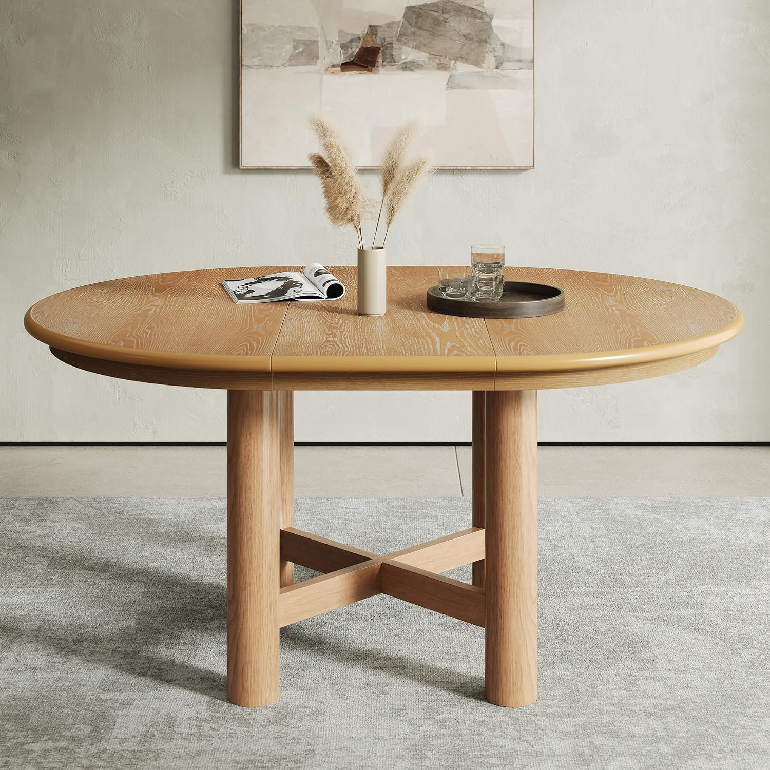 Christopher Knight Home Bony 47″-63″ Extendable Dining Room Table for 4-6 People, Oval Wooden Kitchen Table with Adjustable Leveling Feet, Vintage Dinner Table for Dining Room/Kitchen, Natural