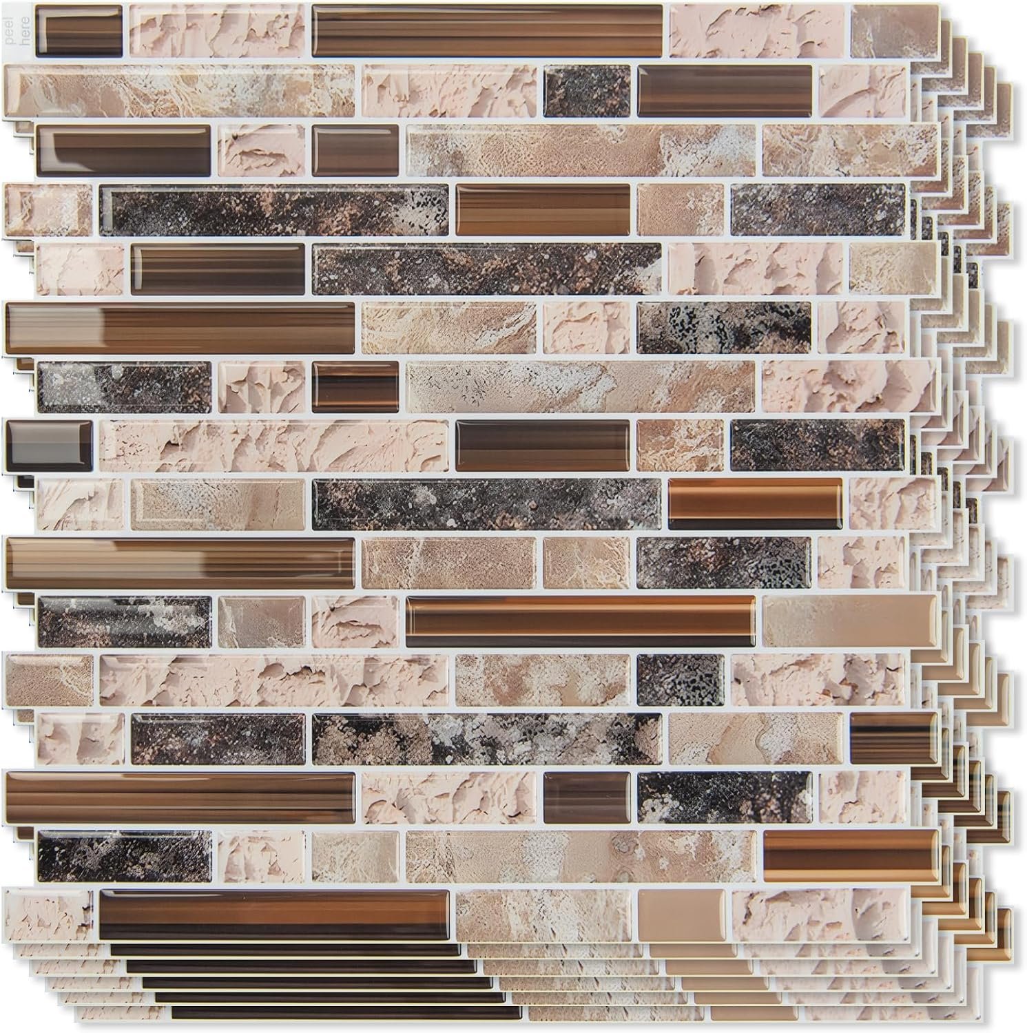 Art3d Linear Design Tile Peel and Stick Backsplash, 10-Sheet, Sandstone | 12 x 12 Inch, Enhanced Thickness, Warp Resistant, Strong Adhesion, Sturdy, for Kitchen, Bedroom, Ideal for Home Improvement