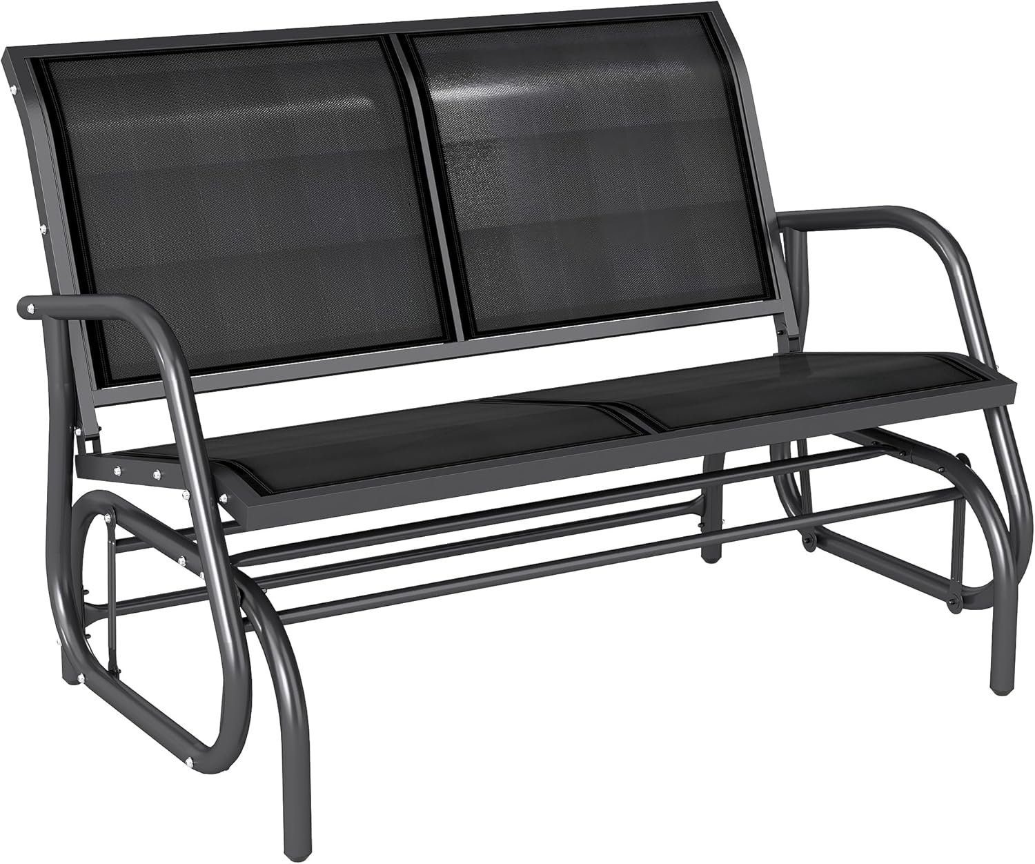 Outsunny 2-Person Outdoor Glider Bench with Steel Frame, Black | Double Swing Rocking Chair, Loveseat, for Outside Patio, Backyard, Garden, Porch, Powder Coated