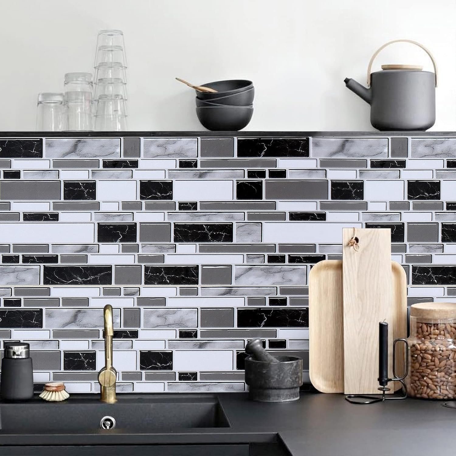 Livebor Kitchen Wallpaper Peel and Stick for Bathroom 11.8inch x 78.7inch | Kitchen Contact Paper Backsplash Tiles Wallpaper Peel and Stick Waterproof Countertop Wallpaper for Bathroom Cabinet Vinyl
