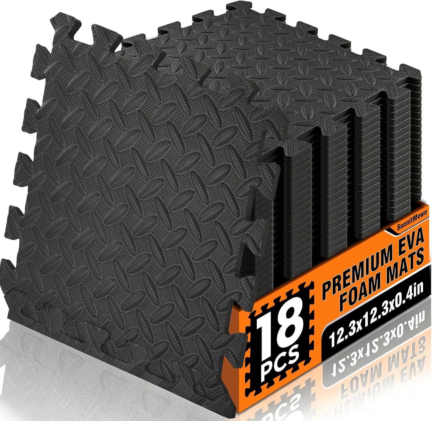 18 Tiles EVA Puzzle Exercise Floor Mats Set, Interlocking Foam Gym Tiles | 12.6″x12.6″x0.4″, Water-Resistant Flooring for Home Gym, Workout Equipment, Kids’ Play Areas, Garage Playroom – Black