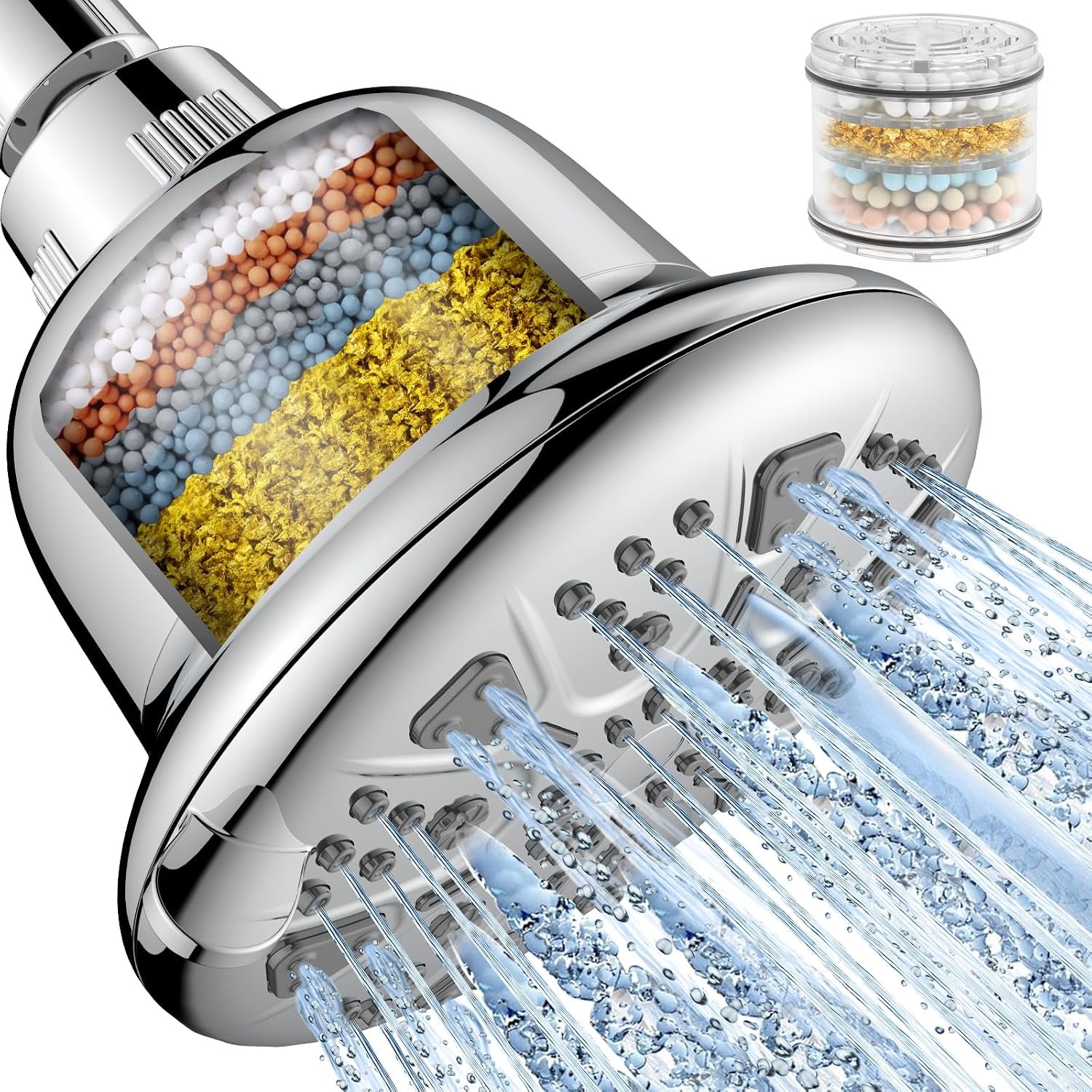 MakeFit Filtered Shower Head – High Pressure Shower Head with Filter for Hard Water Softener – 7 Settings Bathroom Rain Showerhead to Remove Chlorine and Heavy Metals (Chrome)