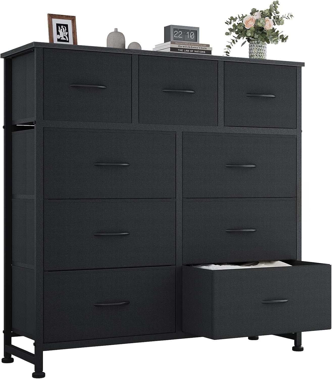 OLIXIS 9 Drawer Black Dresser for Bedroom, Closet Organizer Storage Tower | Easy-Pull Chest of Fabric Drawers, Lightweight Clothes Organizer, Anti-Tip Design, Space-Saving Storage for Dorm, Apartments