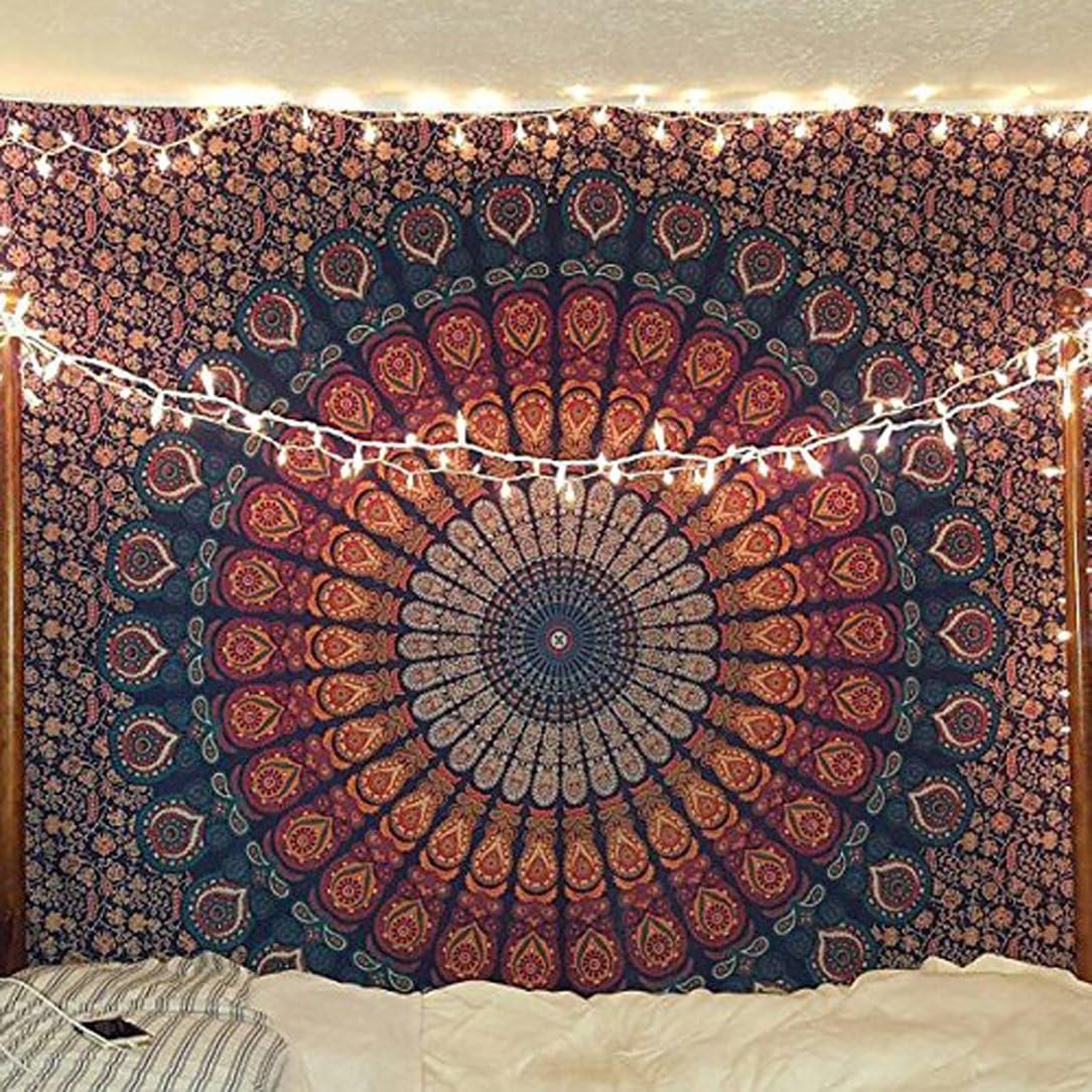 raajsee Blue Orange Tapestry Mandala Wall Hanging- Wall Tapestries For Bedroom – Aesthetic Tapestrys -Queen (82×92 Inches / 208×232 Cms)